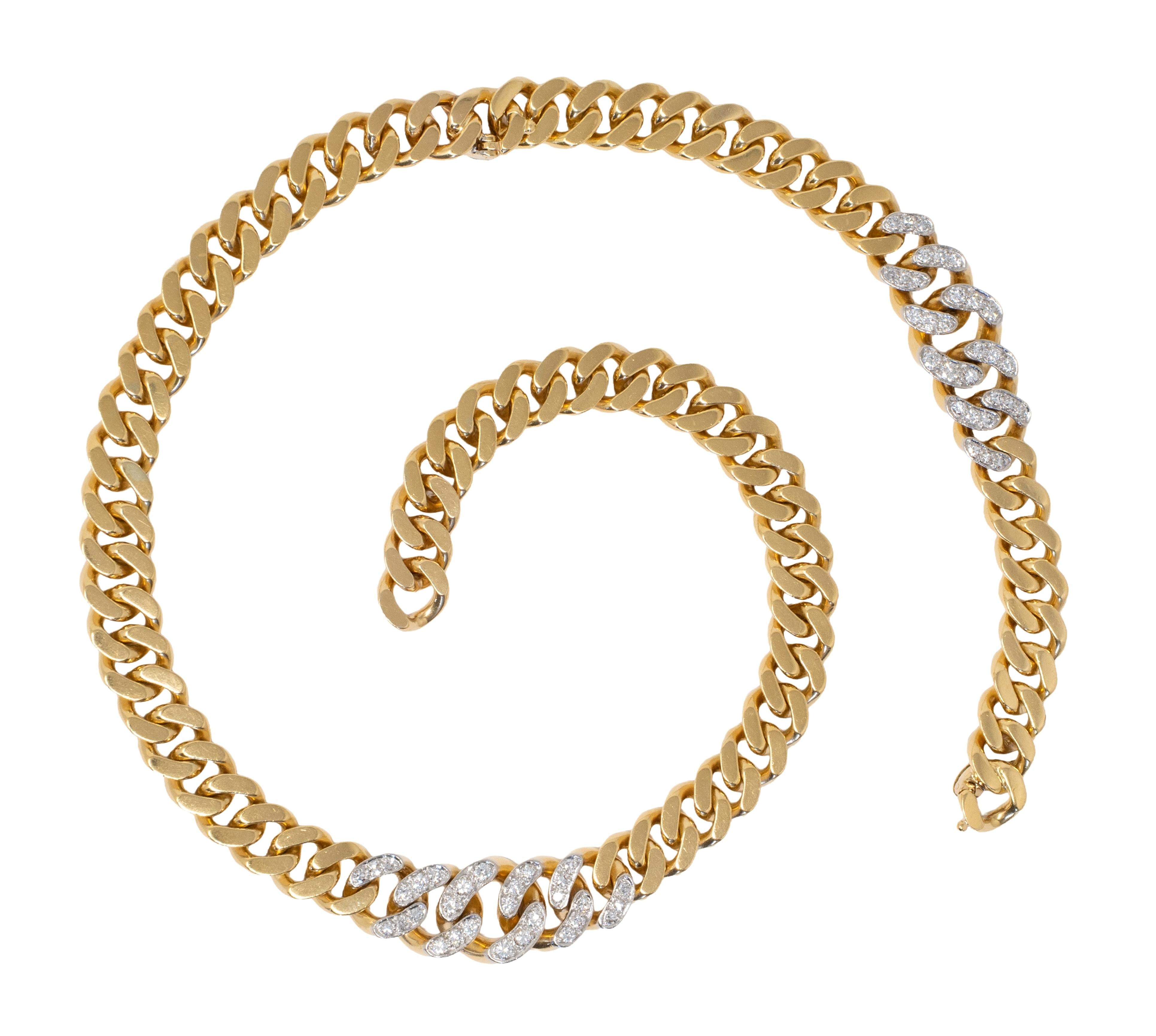 Cartier 1970's Diamond 18 Karat Gold Vintage Curb Link Chain Bracelet Necklace