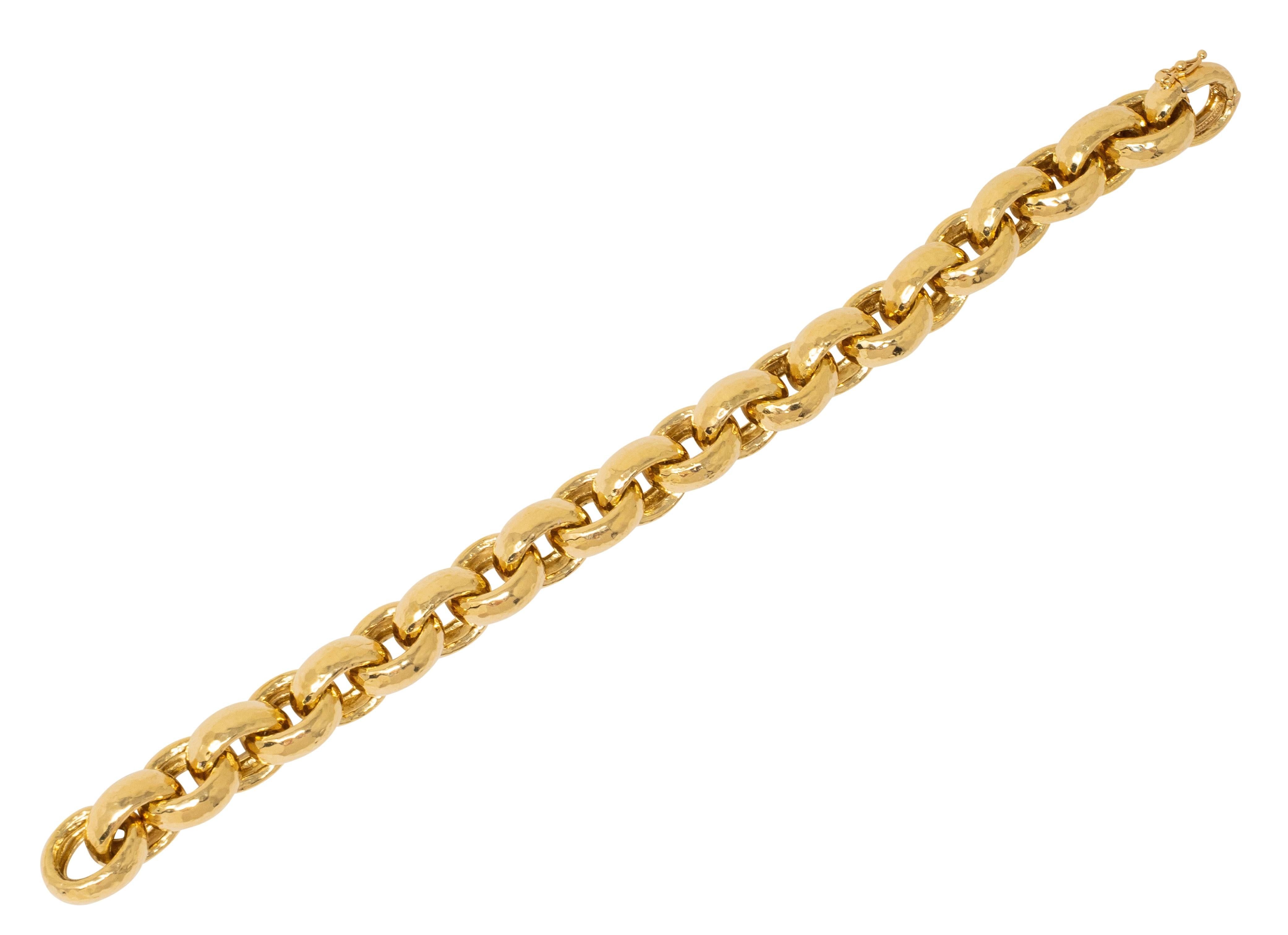 Valentin Magro 1990's 18 Karat Yellow Gold Vintage Hammered Rollo Link Bracelet