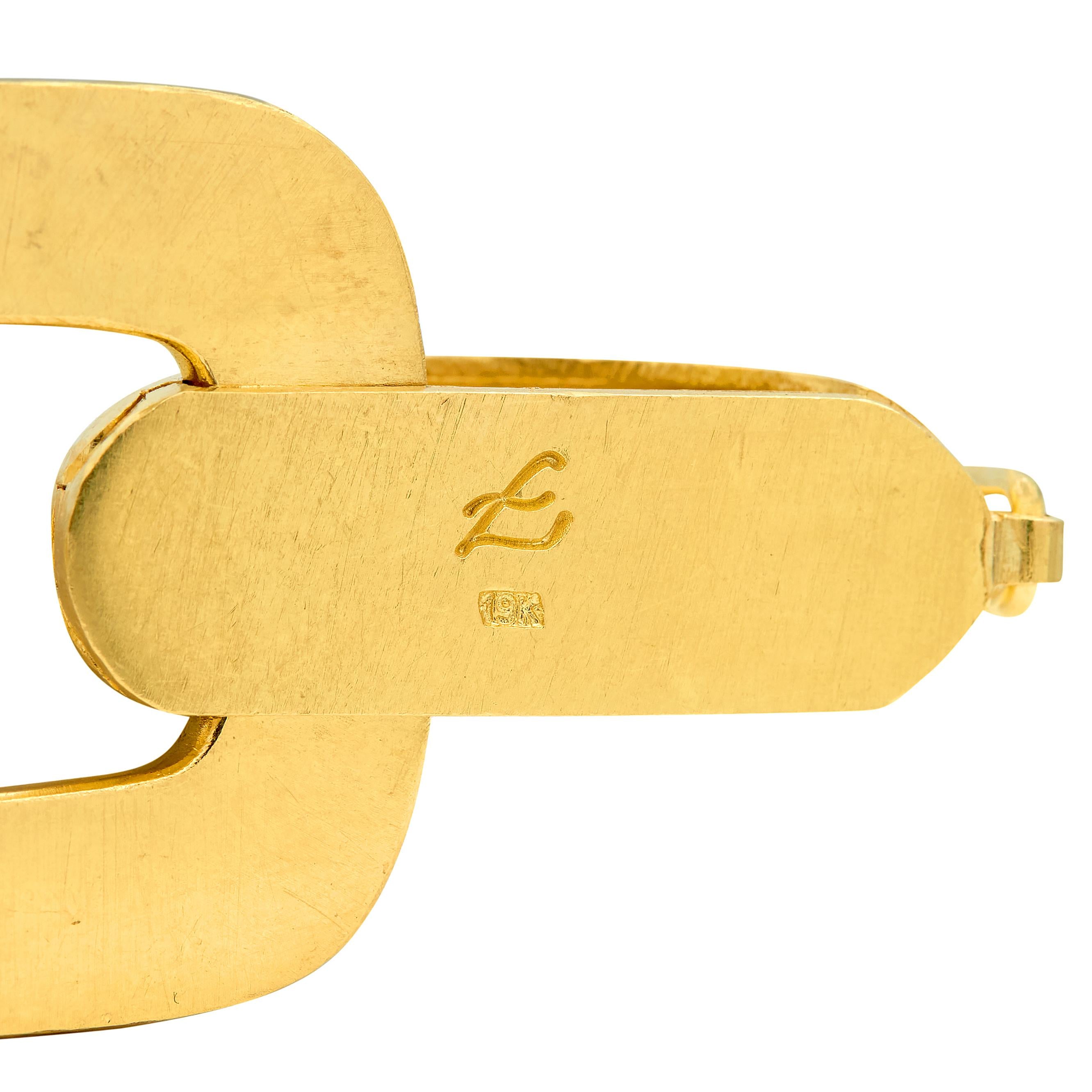 Elizabeth Locke 1980's 19K Gold Vintage Hammered Livorno Square Link Bracelet