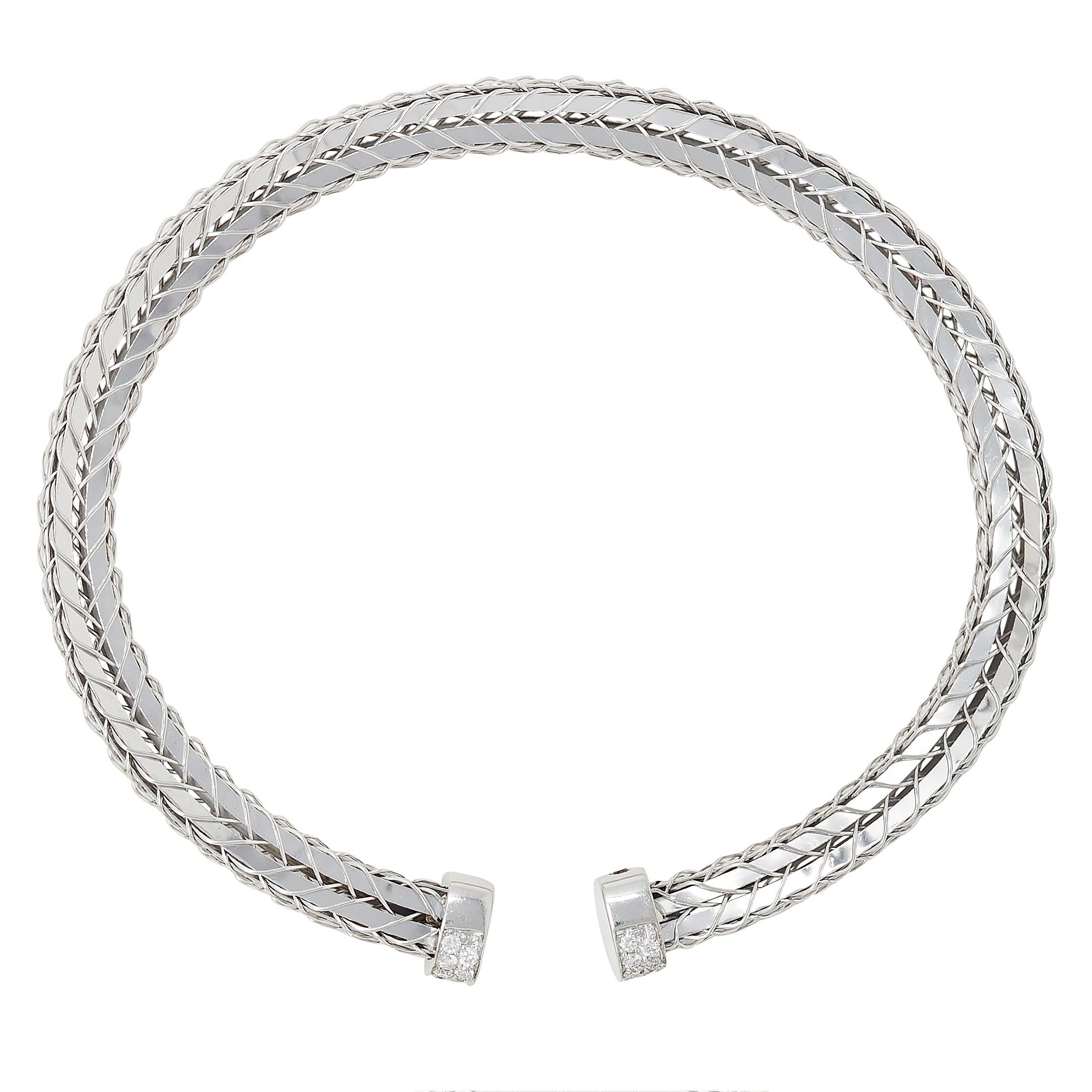 Roberto Coin Contemporary Diamond 18 Karat White Gold Woven Wheat Cuff Bracelet