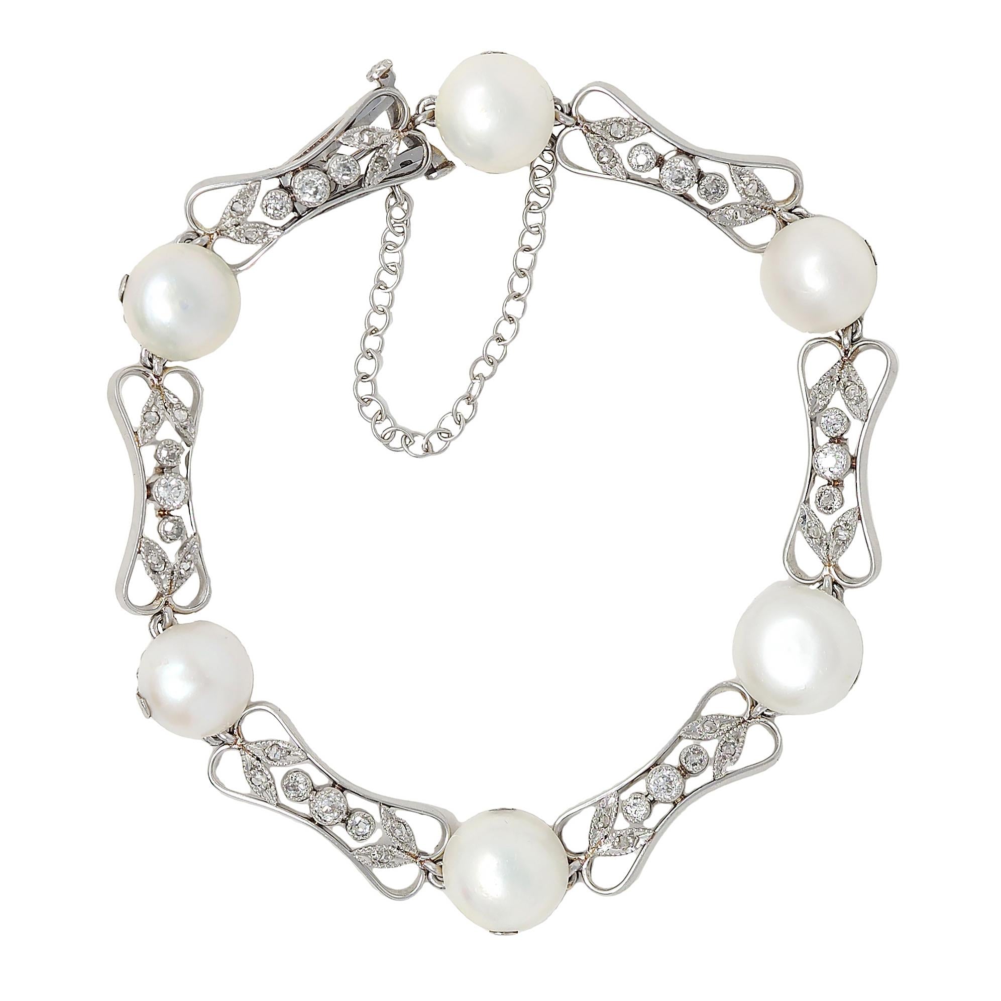 Black Starr & Frost Belle Époque Diamond Pearl Platinum Antique Line Bracelet