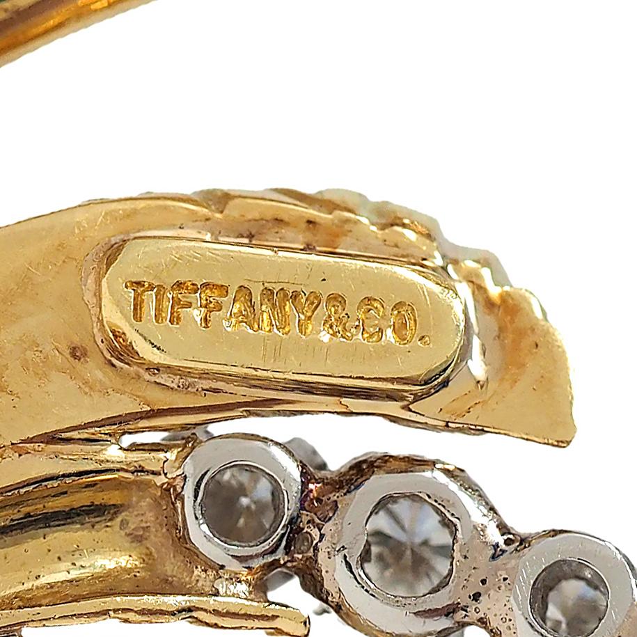 Tiffany & Co. Mid-Century Diamond Platinum 18K Yellow Gold Vintage Leaf Brooch