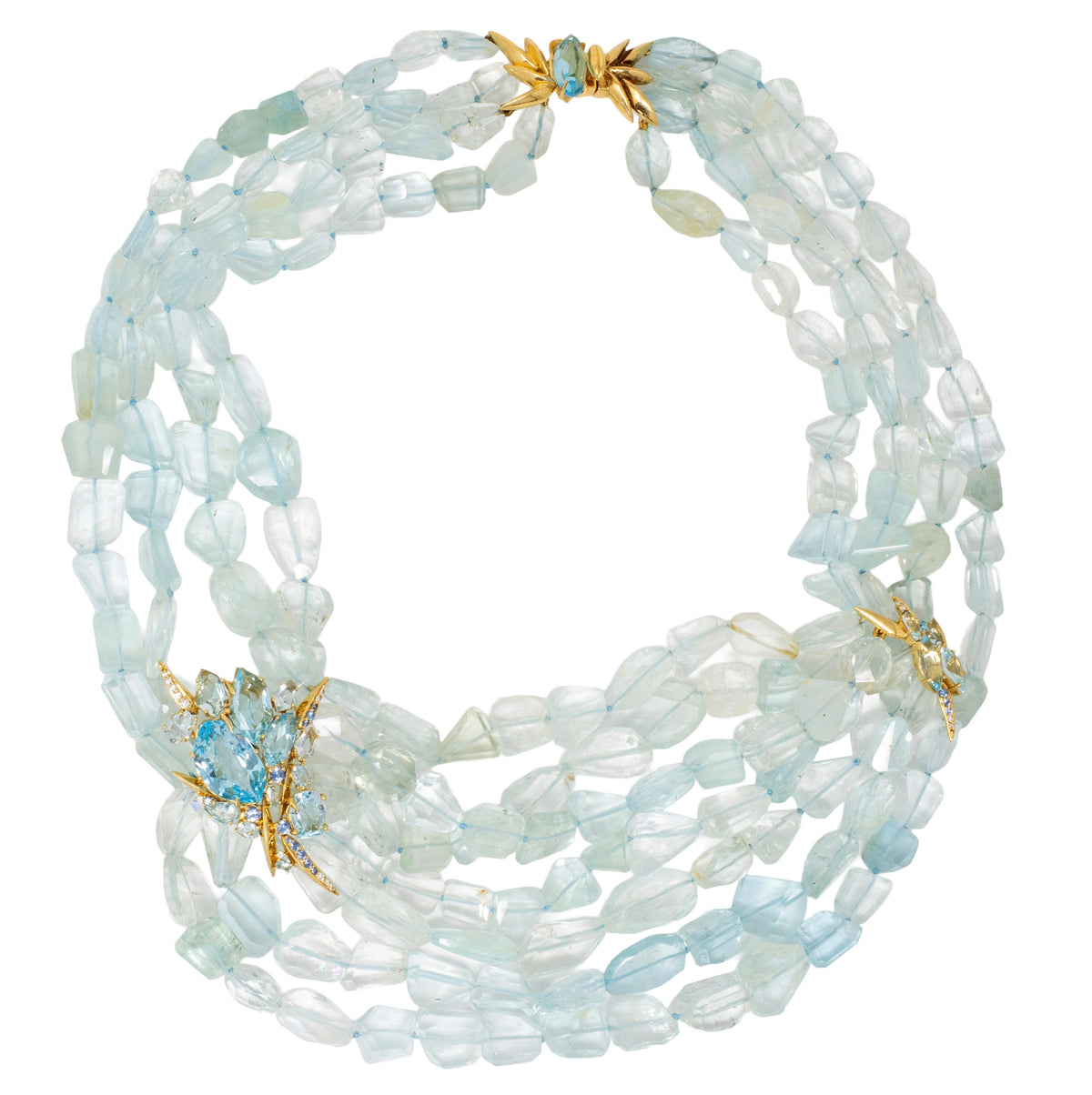 Alexis Bittar 2000's Multi-Gem Aquamarine Bead 18K Gold Contemporary Necklace