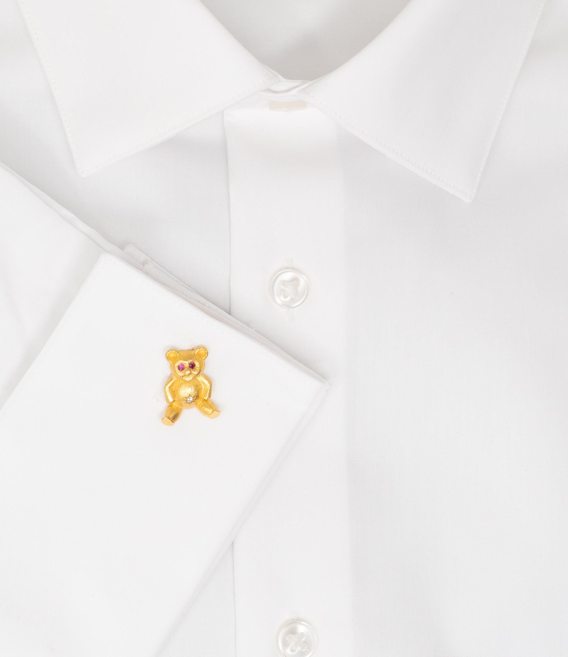 1960's Diamond Ruby 18 Karat Yellow Gold Vintage Teddy Bear Cufflinks