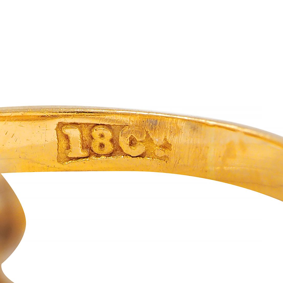 Victorian 0.68 CTW Sapphire Diamond 18 Karat Yellow Gold Antique Bypass Ring