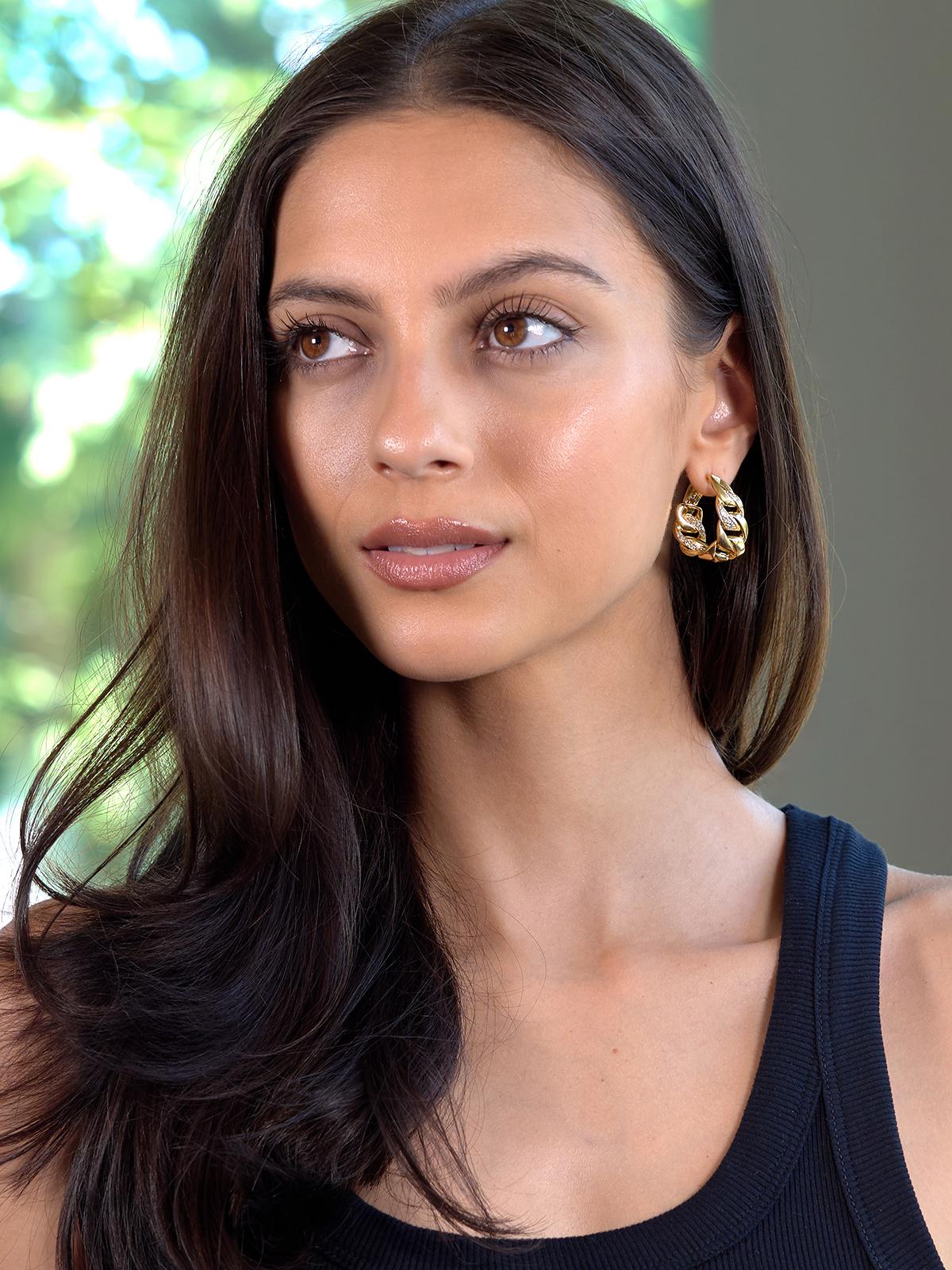 Cartier French 1980's Diamond 18K Gold Vintage Chain Inside-Outside Hoop Earring