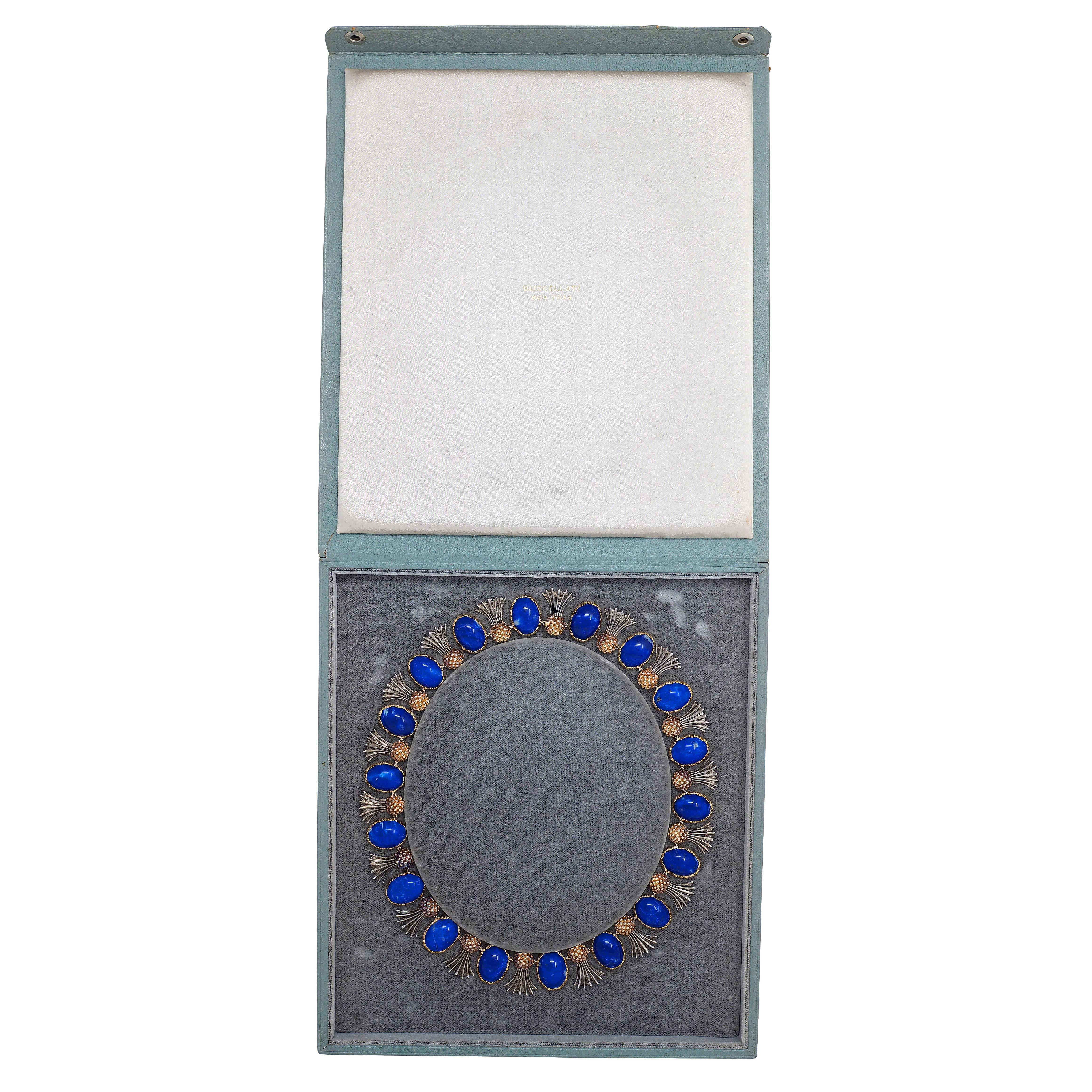 Buccellati 1960's Lapis Lazuli 18K Gold Silver Vintage Pineapple Fringe Necklace