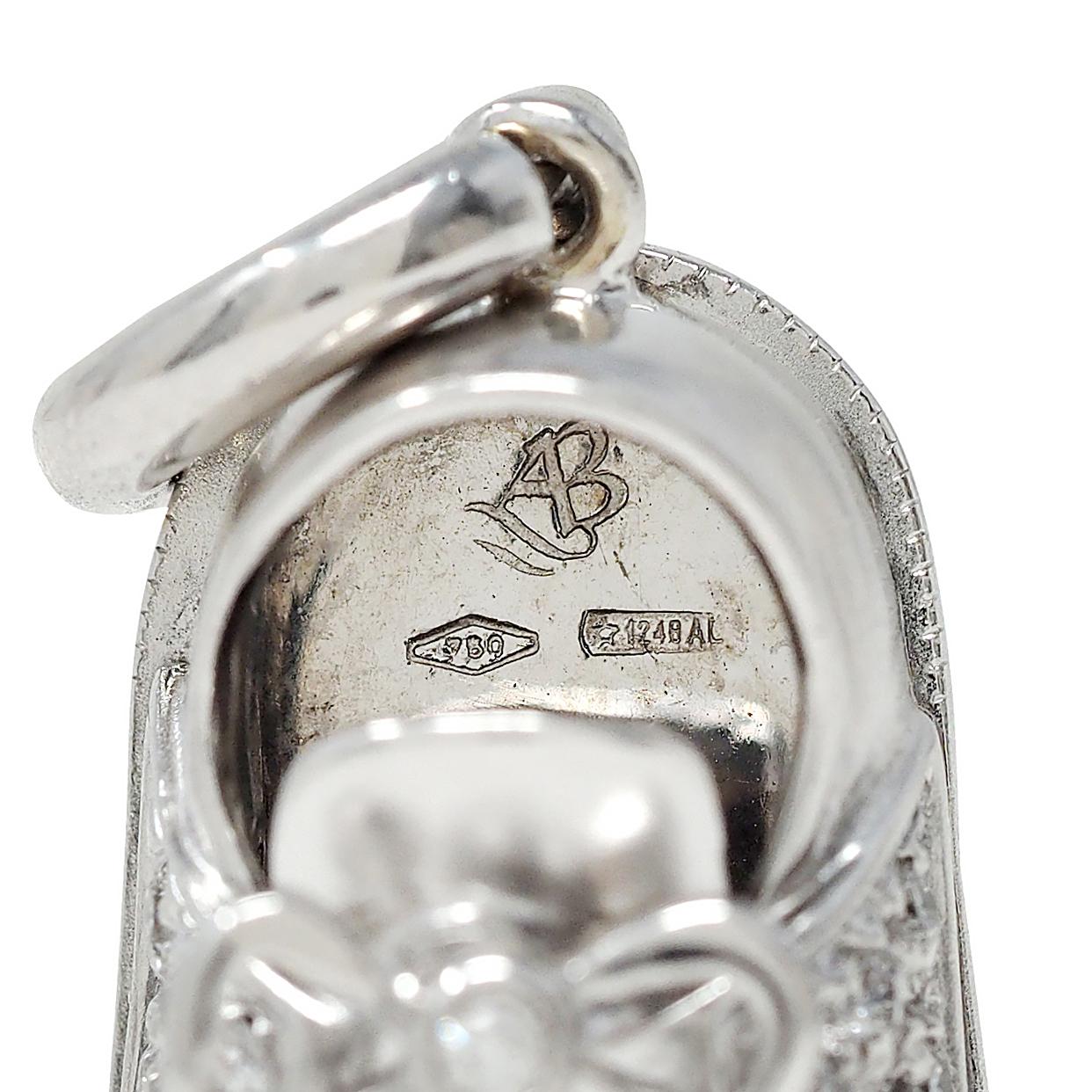 Aaron Basha Contemporary Diamond 18 Karat White Gold Baby Shoe Charm