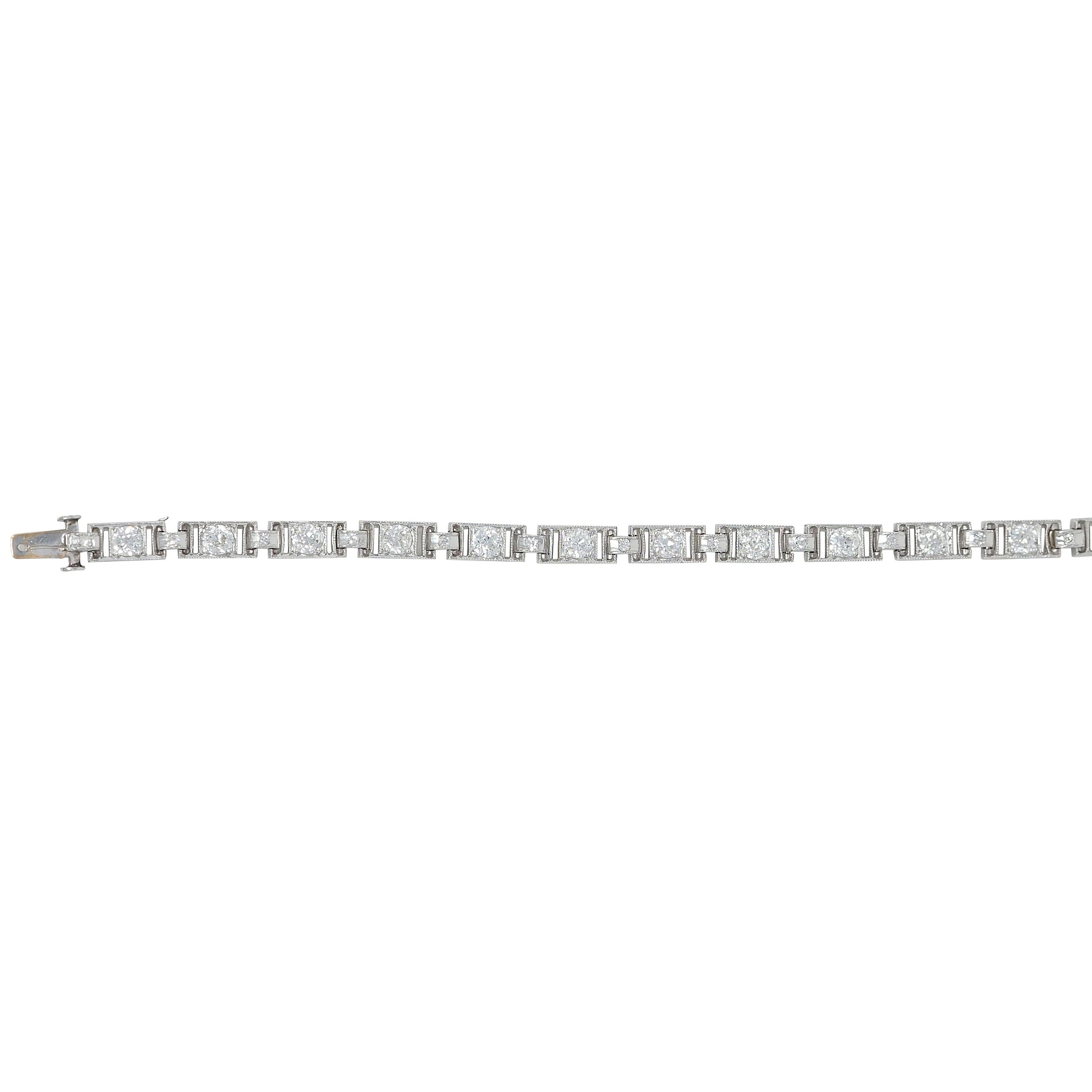 Art Deco 3.15 CTW Old European Cut Diamond Platinum Vintage Line Bracelet