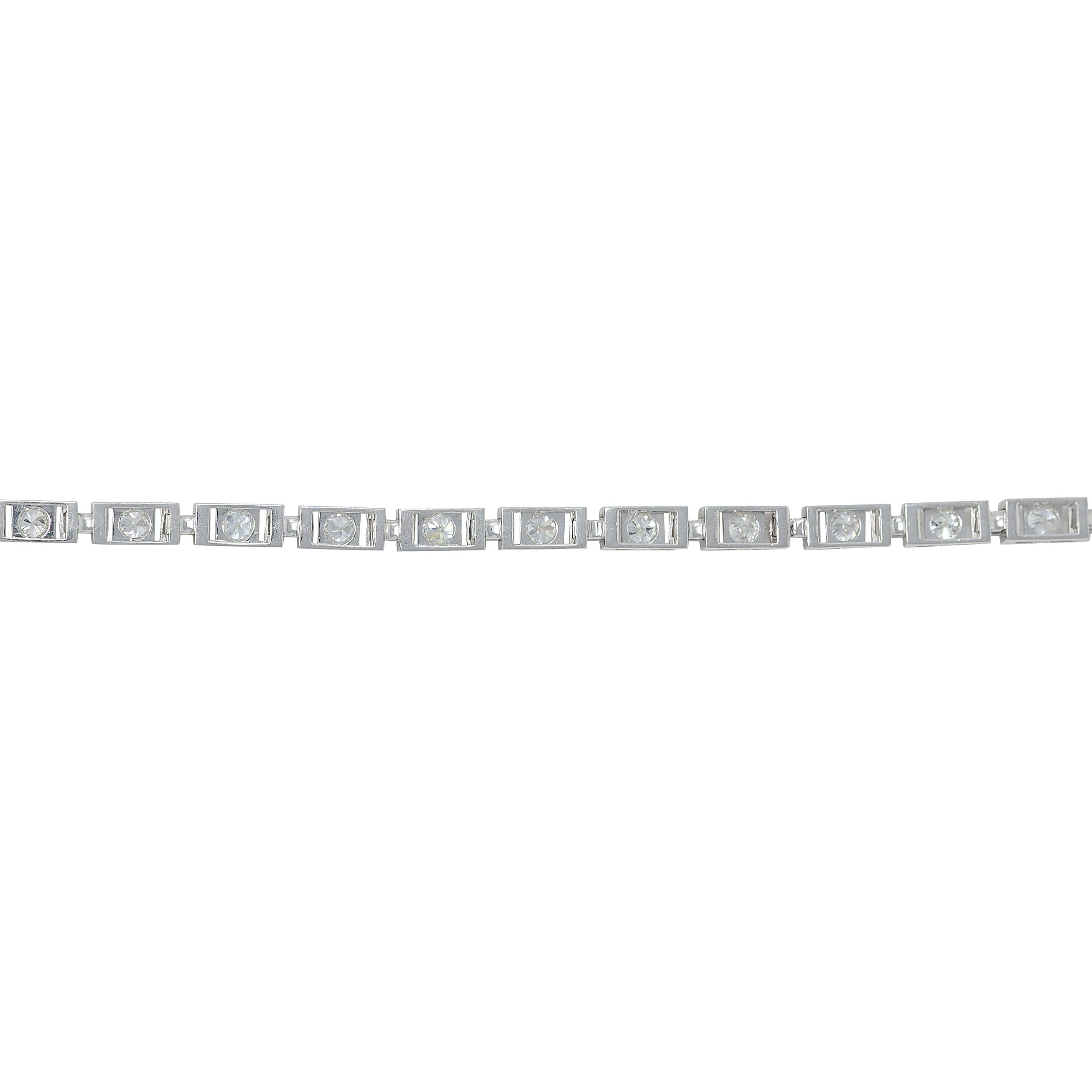 Art Deco 3.15 CTW Old European Cut Diamond Platinum Vintage Line Bracelet