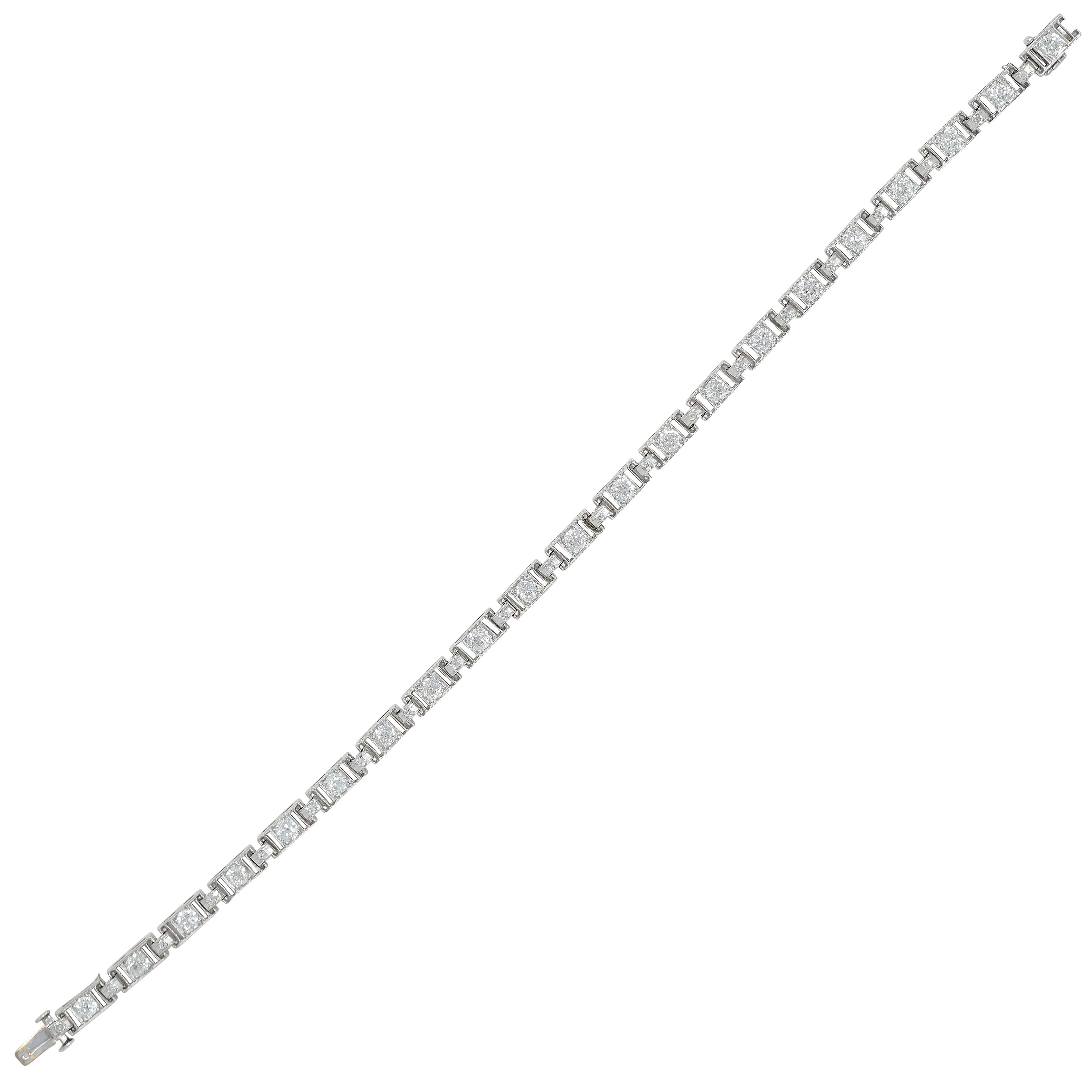 Art Deco 3.15 CTW Old European Cut Diamond Platinum Vintage Line Bracelet