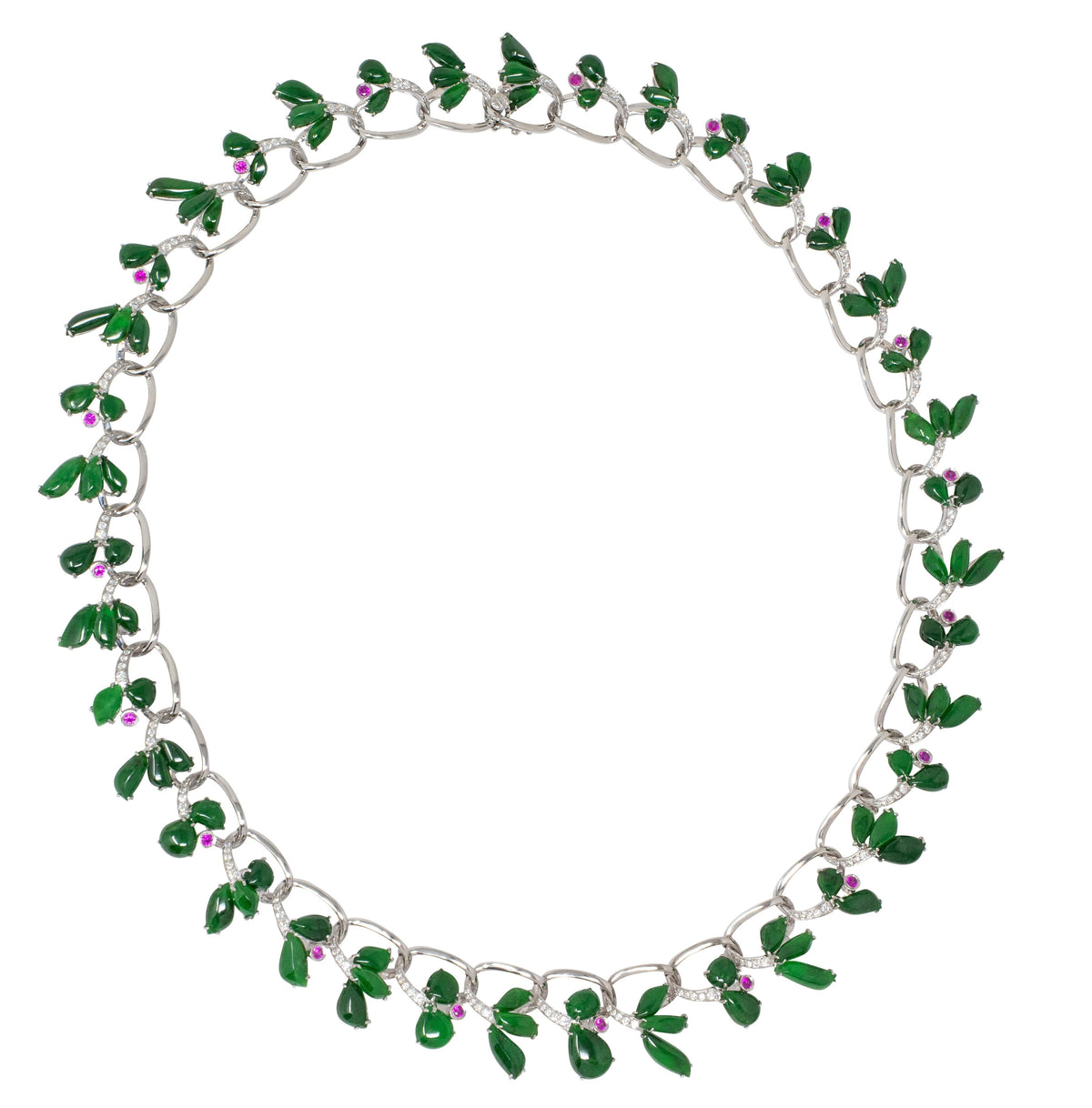 2000's Jade Diamond 18 Karat White Gold Contemporary Fanning Fancy Necklace