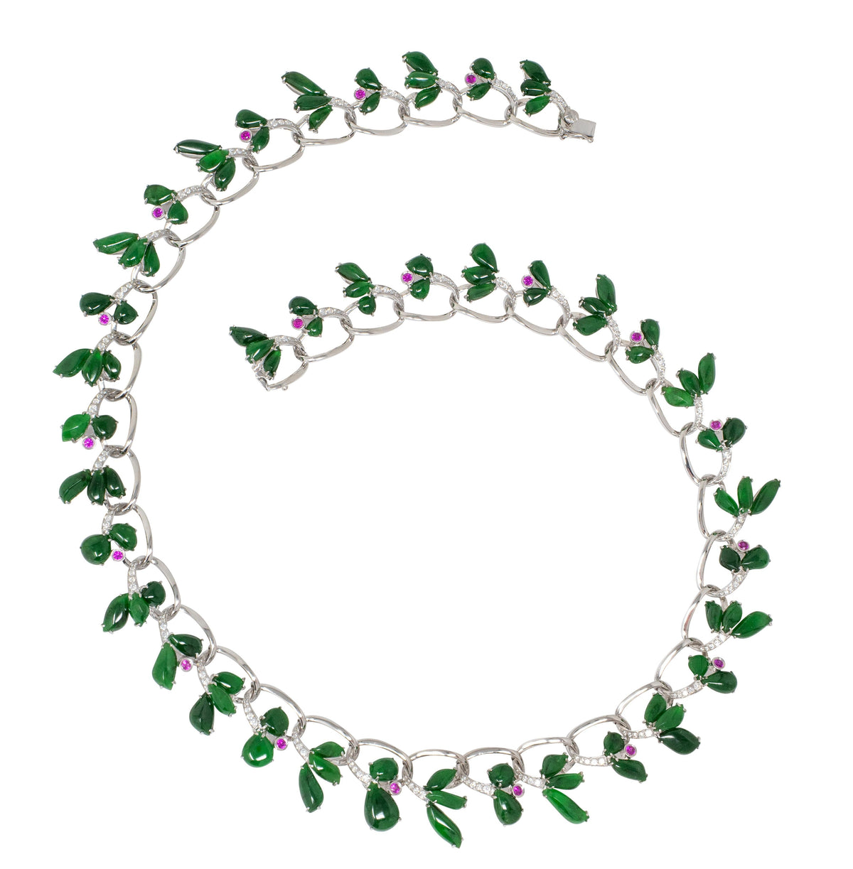 2000's Jade Diamond 18 Karat White Gold Contemporary Fanning Fancy Necklace