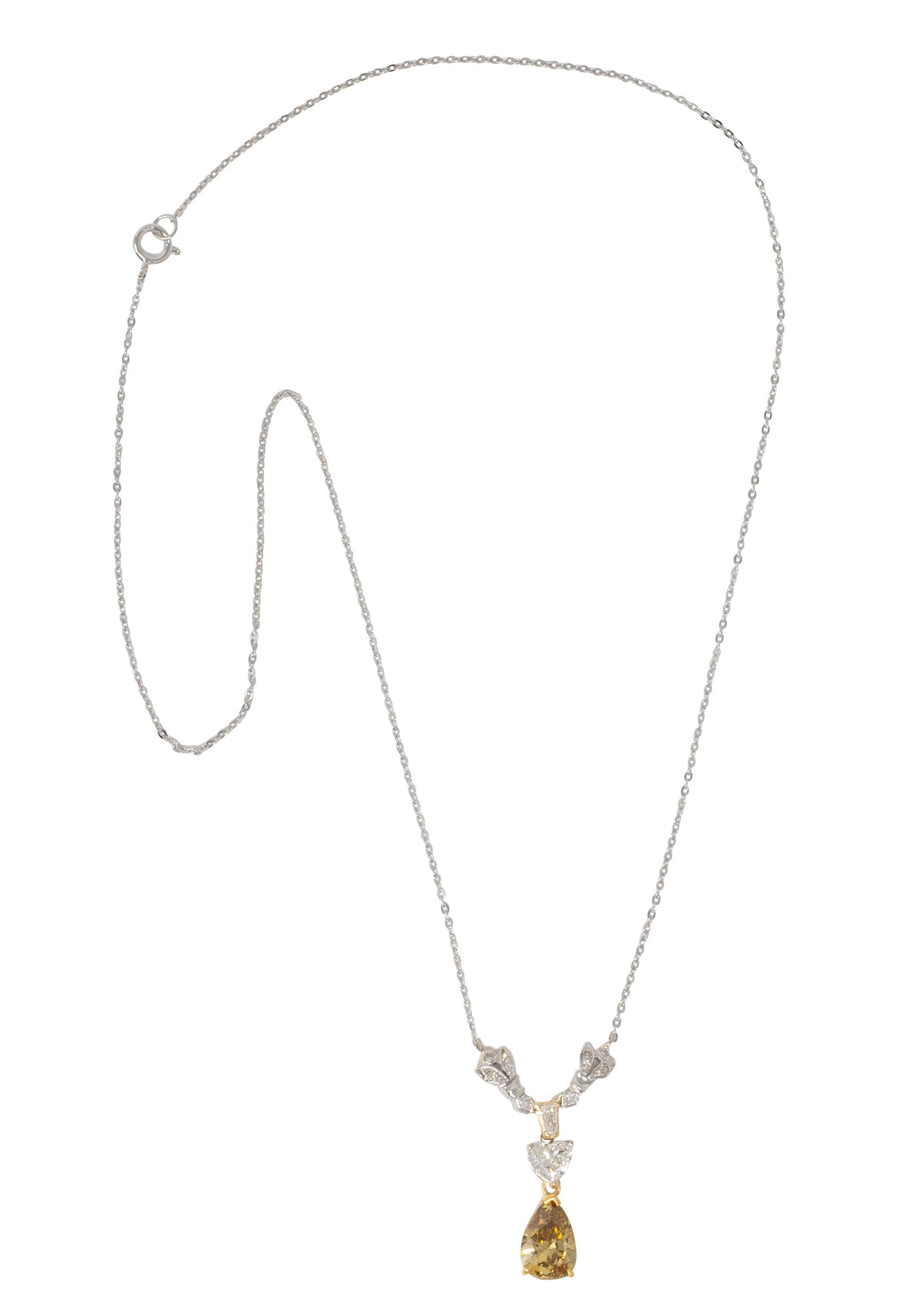 Contemporary 2.97 CTW Diamond 14 Karat Two-Tone Gold Heart Drop Station Necklace