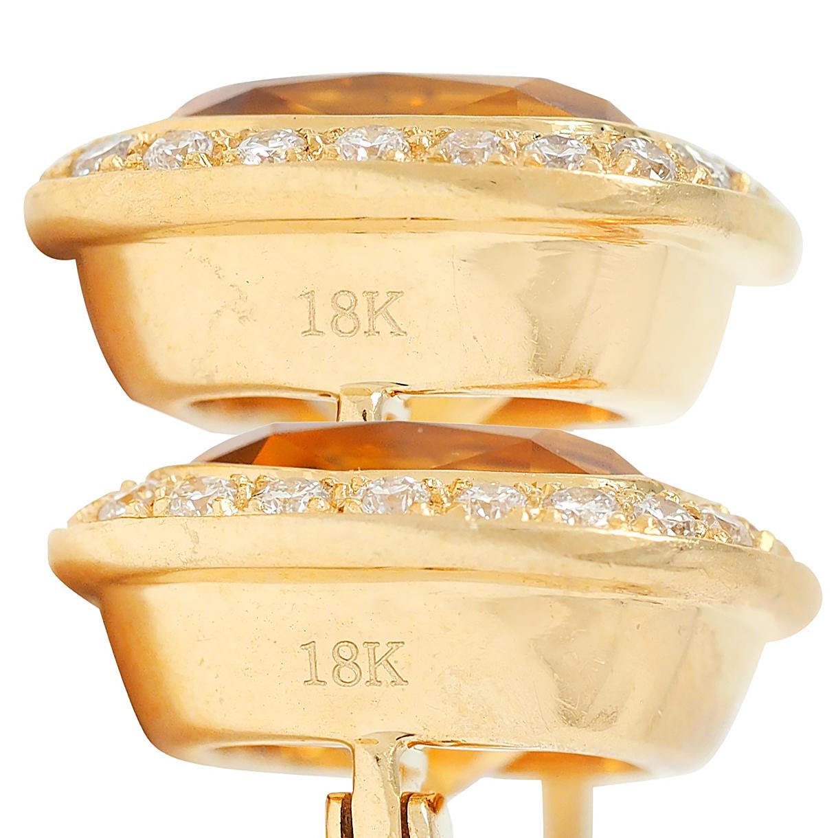 Contemporary 8.64 CTW Citrine Diamond 18 Karat Yellow Gold Drop Earrings