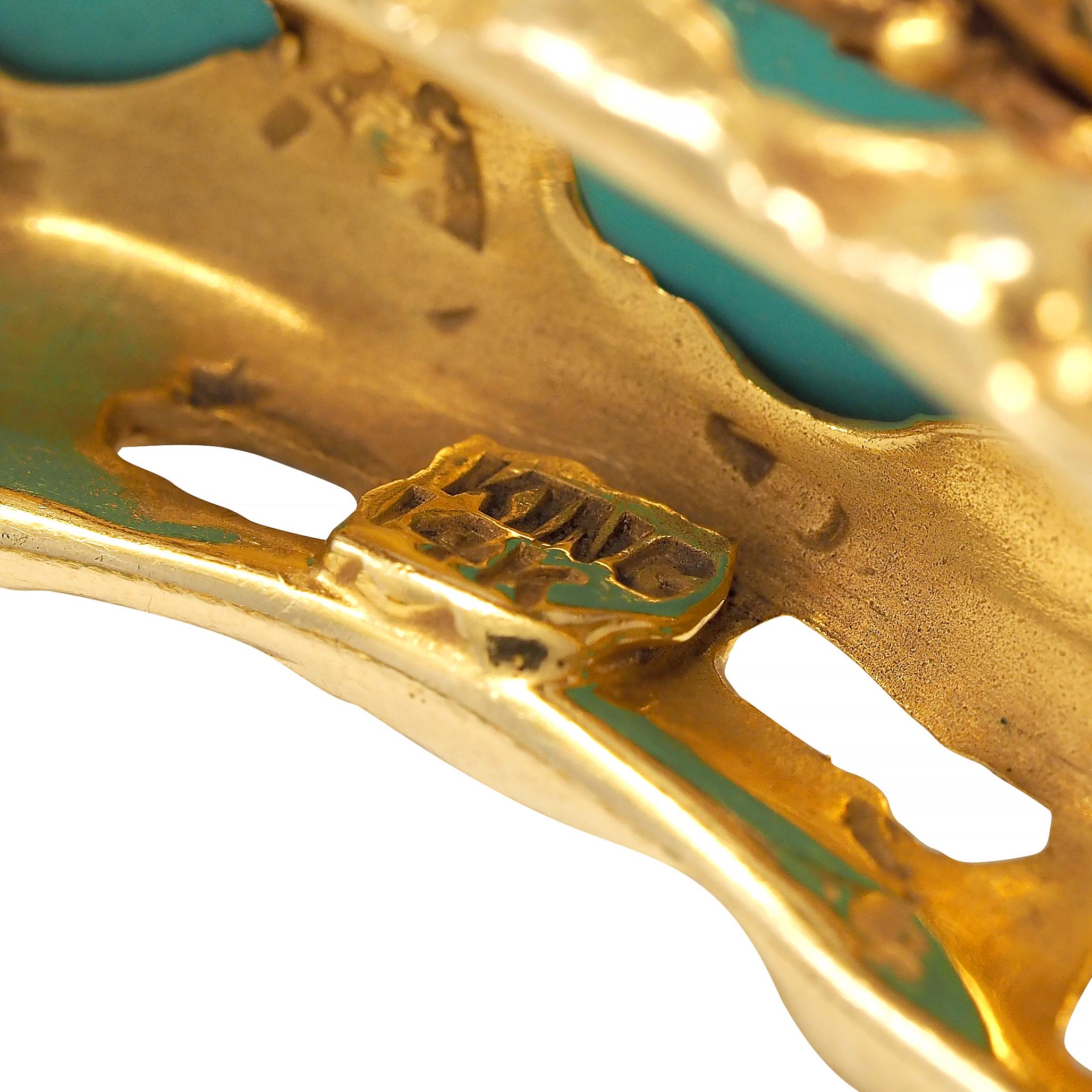 Arthur King Brutalist Turquoise Cabochon 18K Gold Vintage Bangle Bracelet