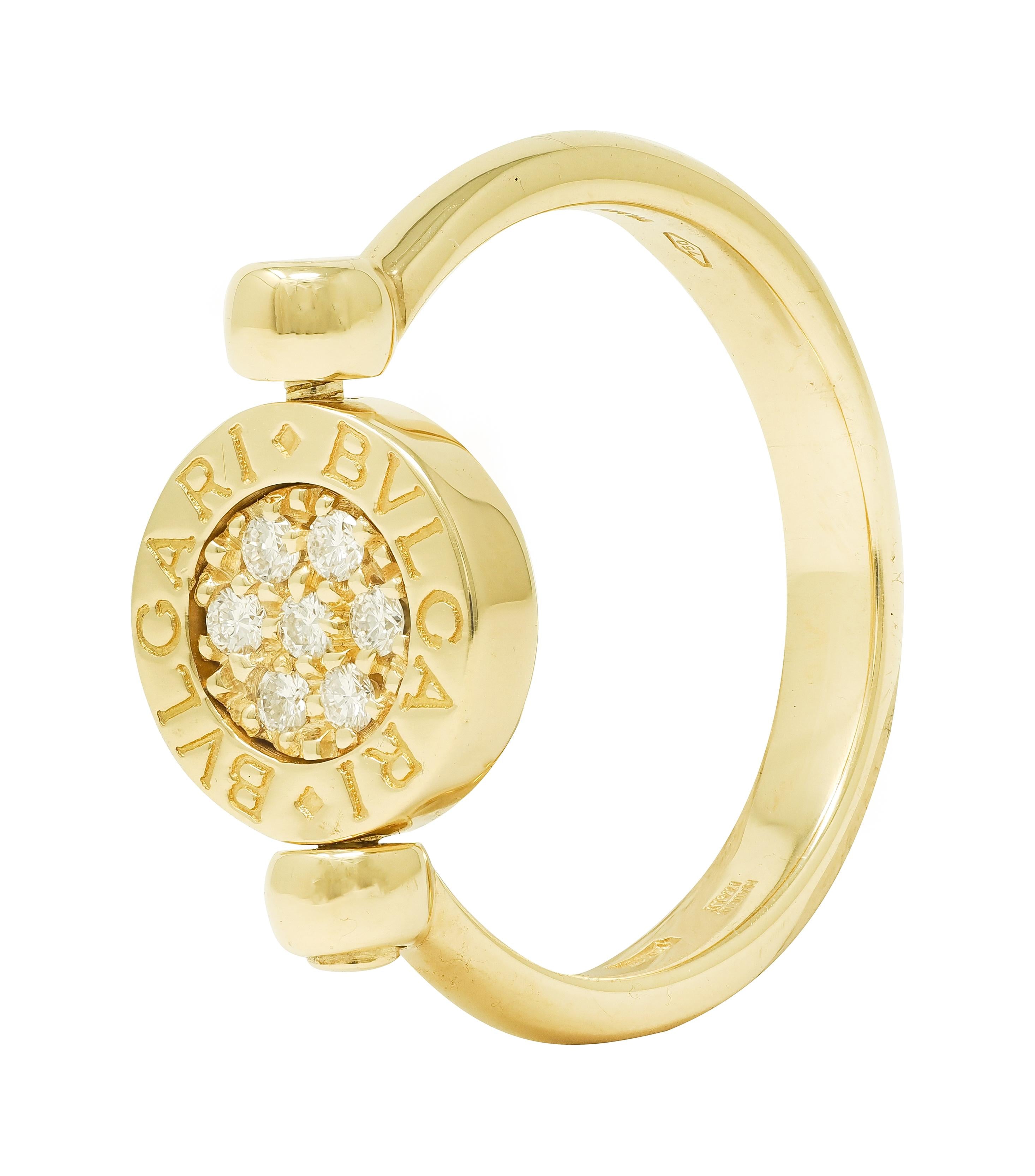 Bulgari Contemporary Diamond 18 Karat Two-Tone Gold Flip Signet Ring
