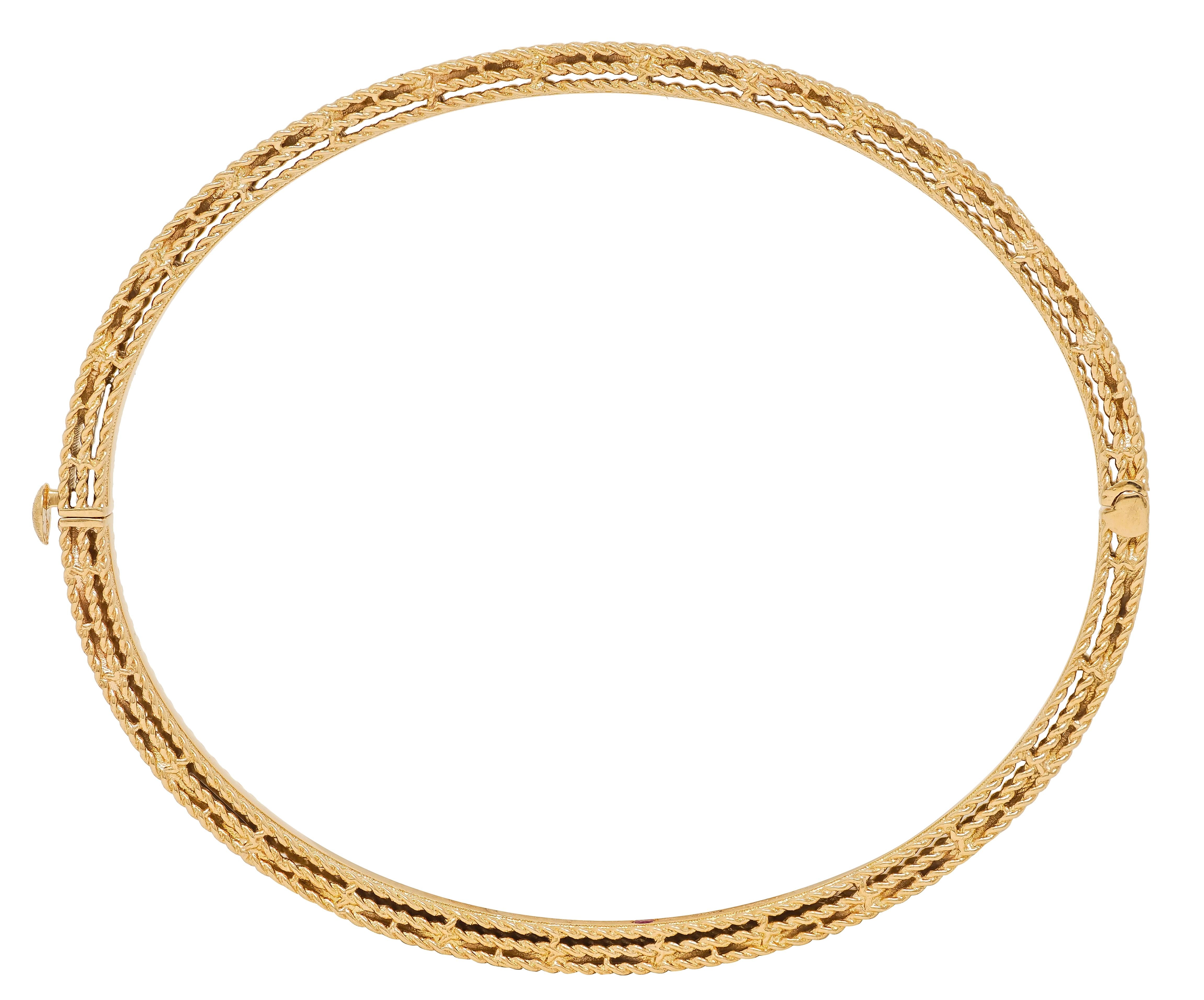 Roberto Coin Diamond 18 Karat Rose Gold Vintage Princess Bangle Bracelet