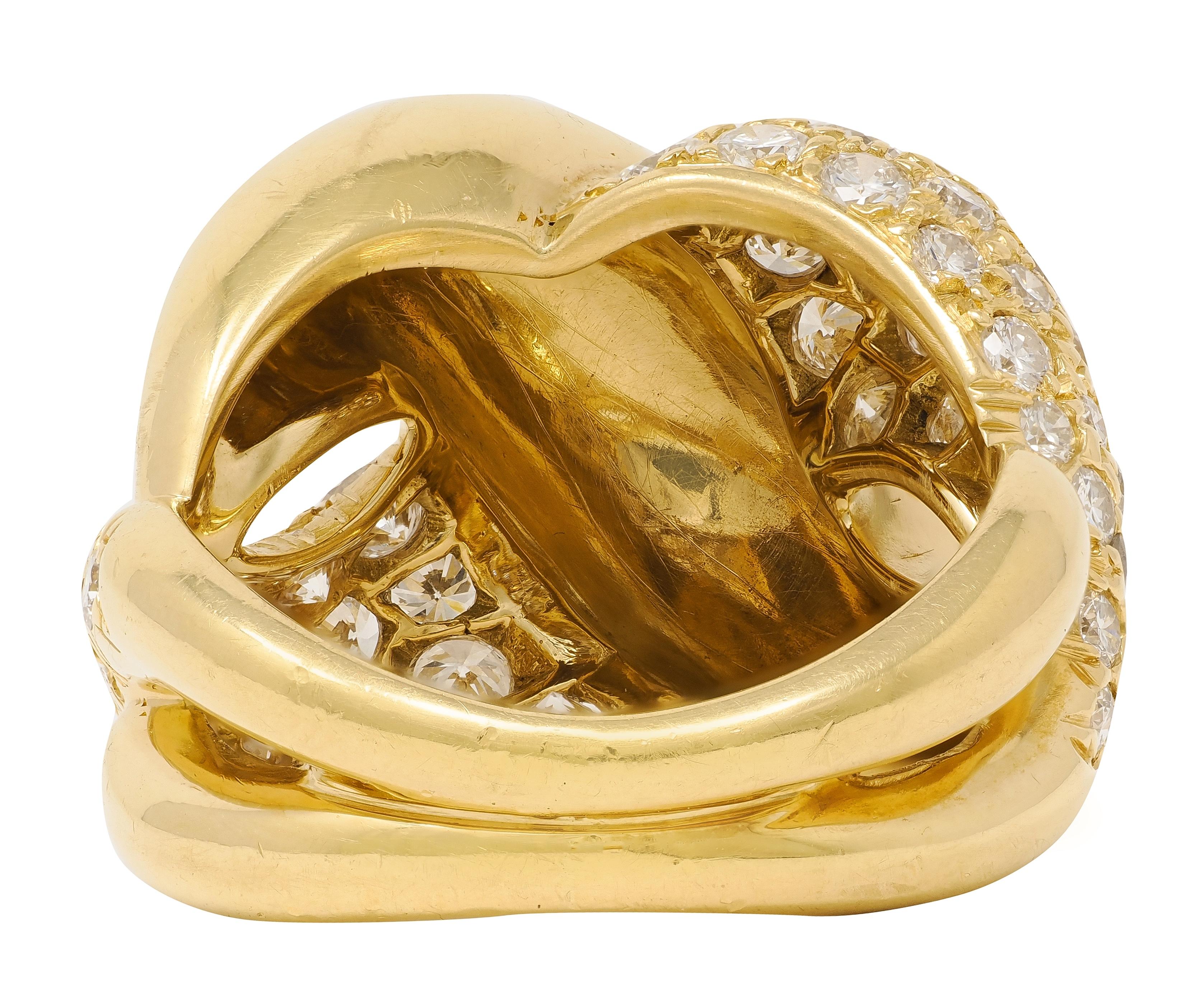 Cartier 1980's 3.00 CTW Diamond 18K Gold Vintage Twisting Pavé Puffy Band Ring