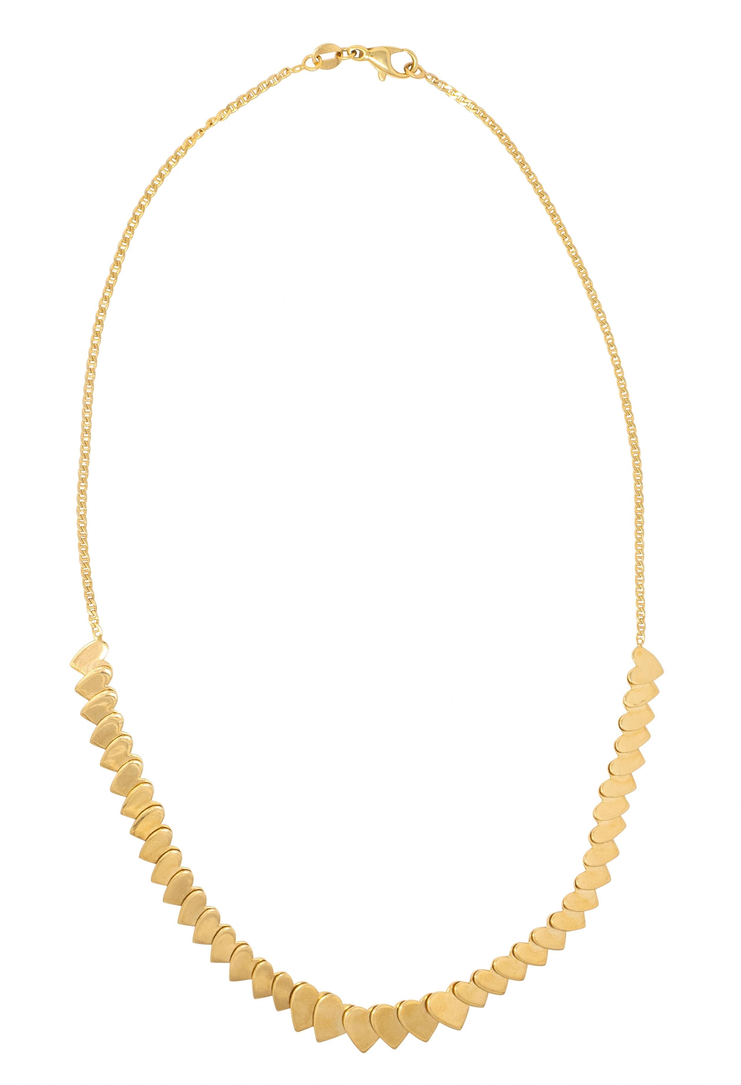 1990's 14 Karat Yellow Gold Graduated Heart Vintage Station Necklace