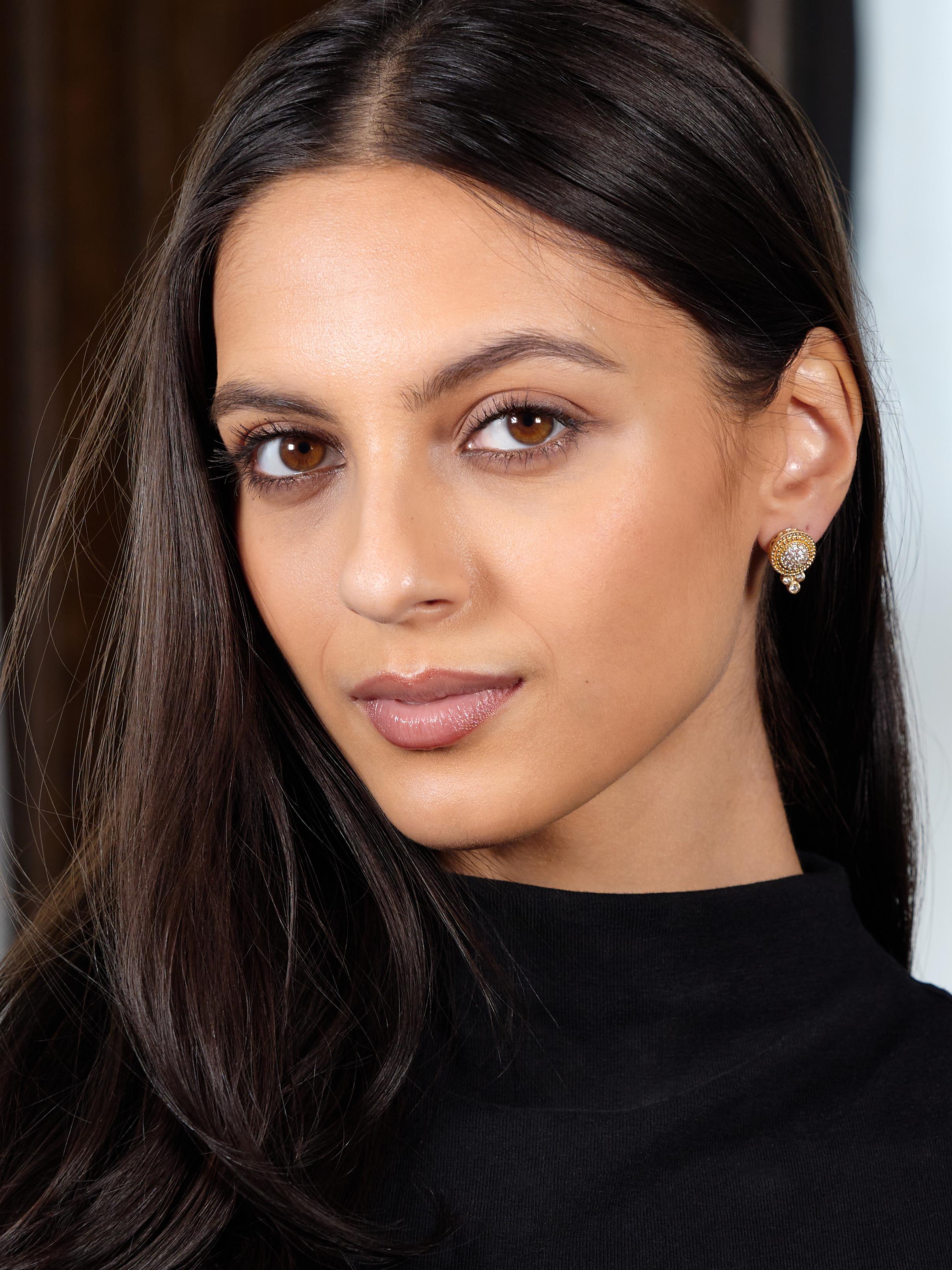 Judith Ripka 2000's Diamond 14 Karat Yellow Gold Cluster Earrings