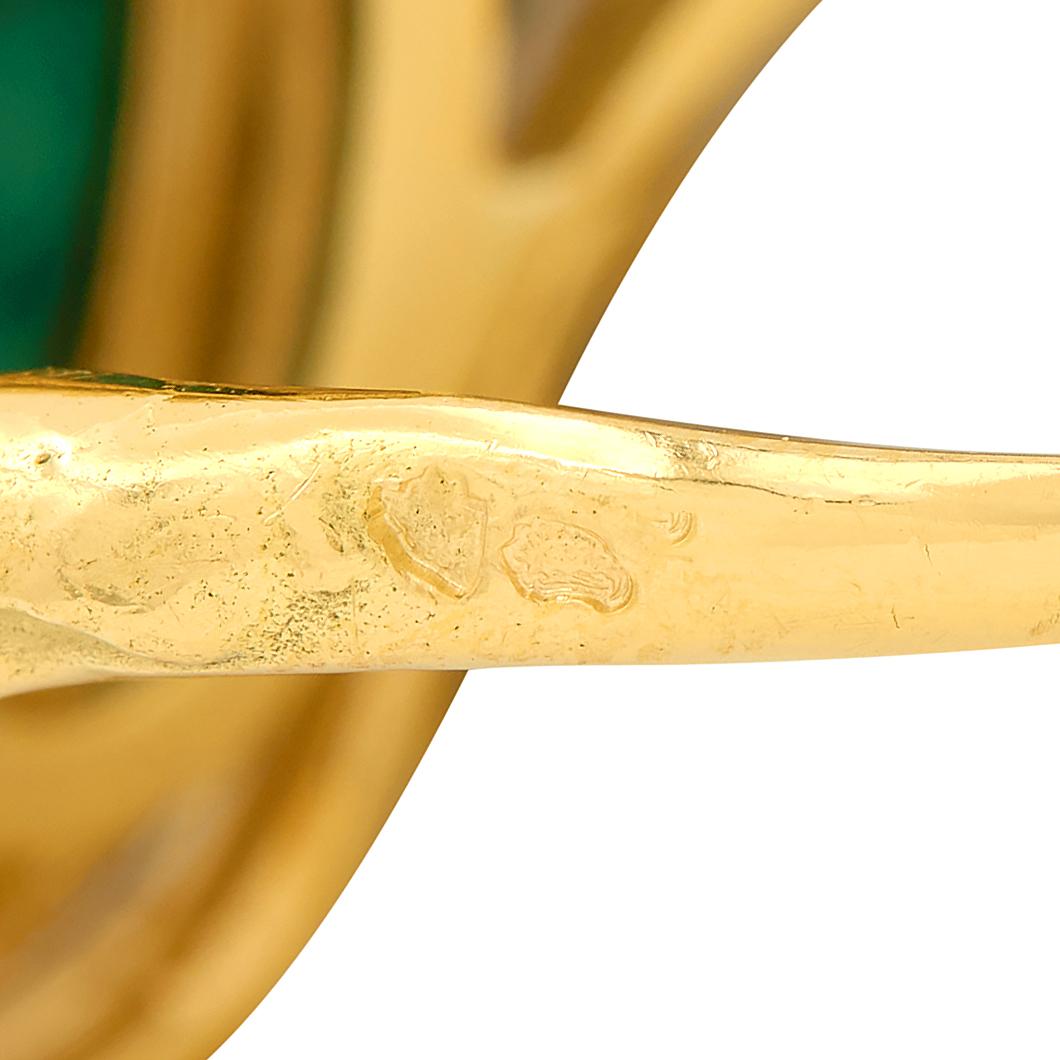 Chaumet French 1960's Malachite Diamond Platinum 18K Gold Vintage Brutalist Ring