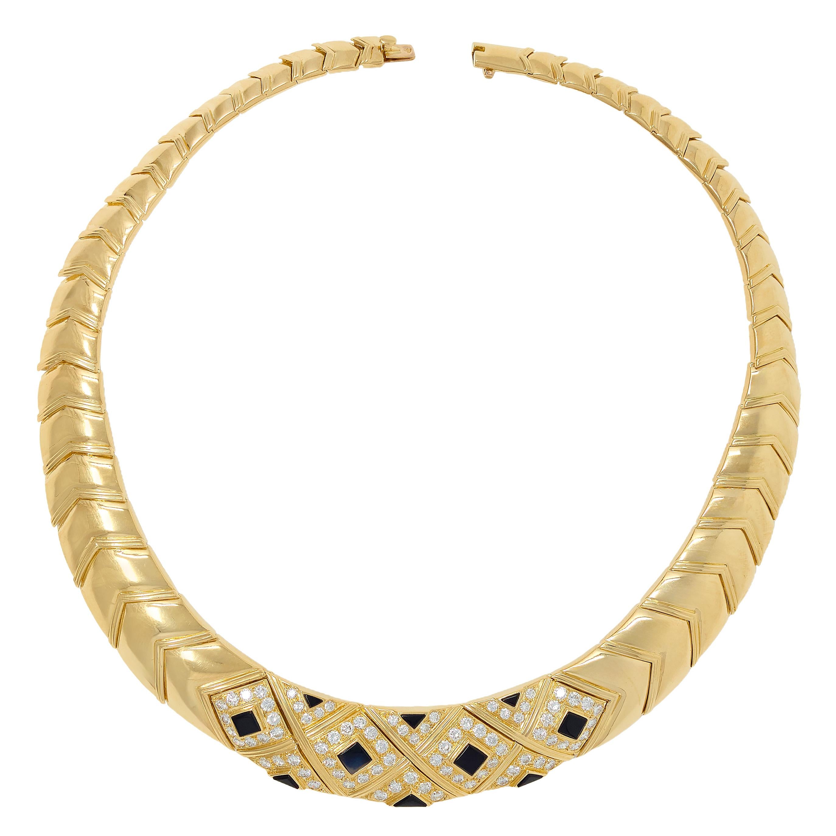 Van Cleef & Arpels French 1980's Diamond Onyx 18K Vintage Collar Necklace