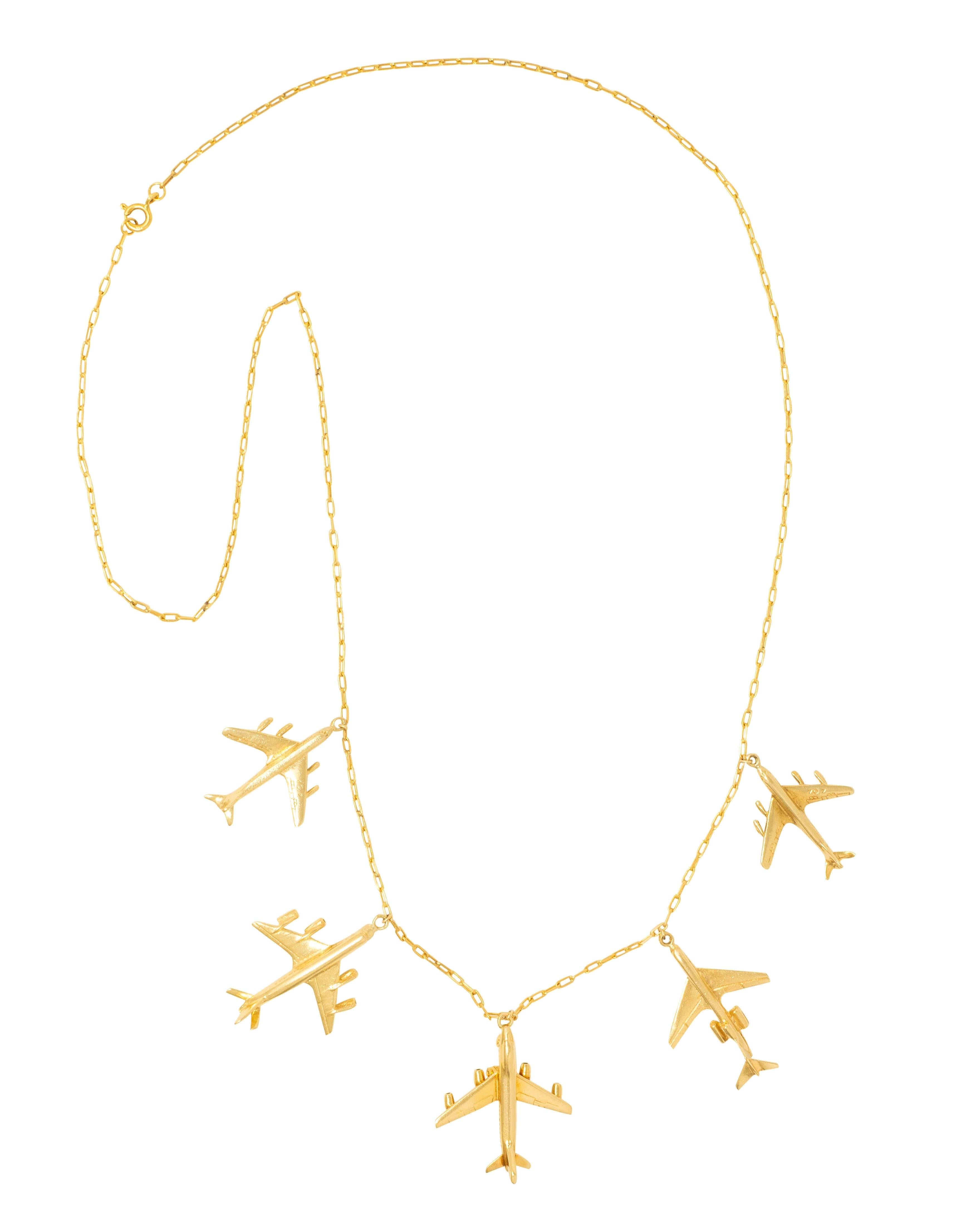 Vintage Yellow Gold 707 Plane Pendant Fringe Airplane Necklace