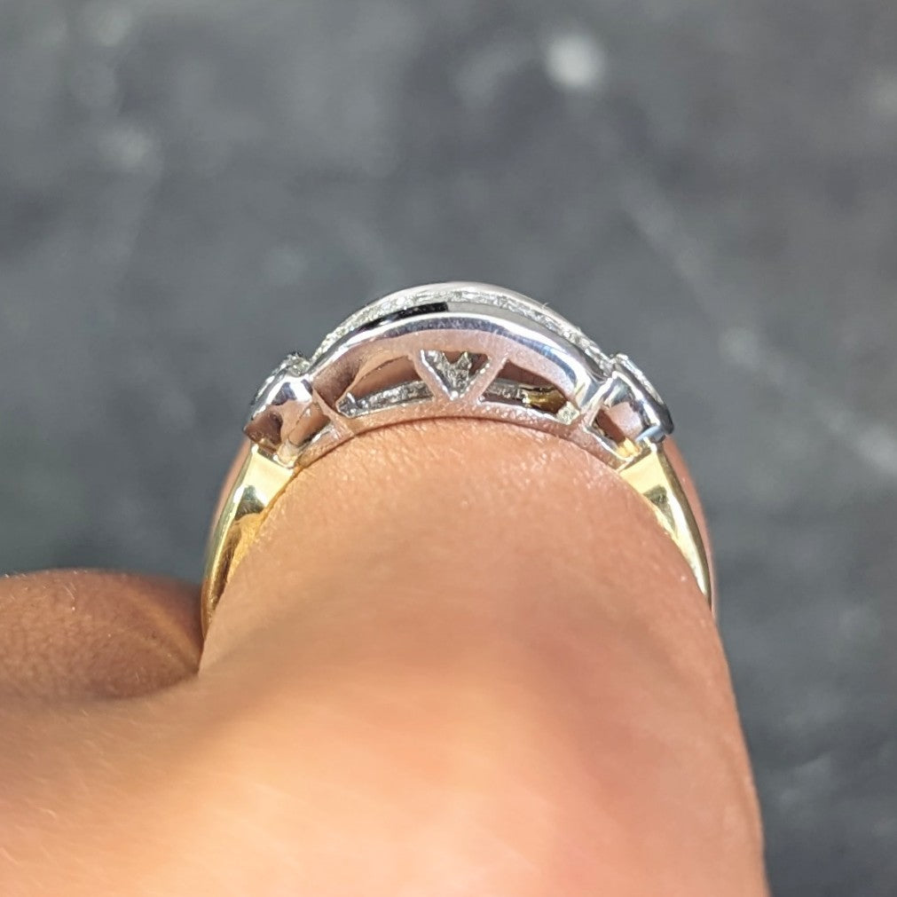 Henry Carré 0.90 CTW Diamond Platinum 18 Karat Yellow Gold Vintage Band Ring Wilson's Estate Jewelry