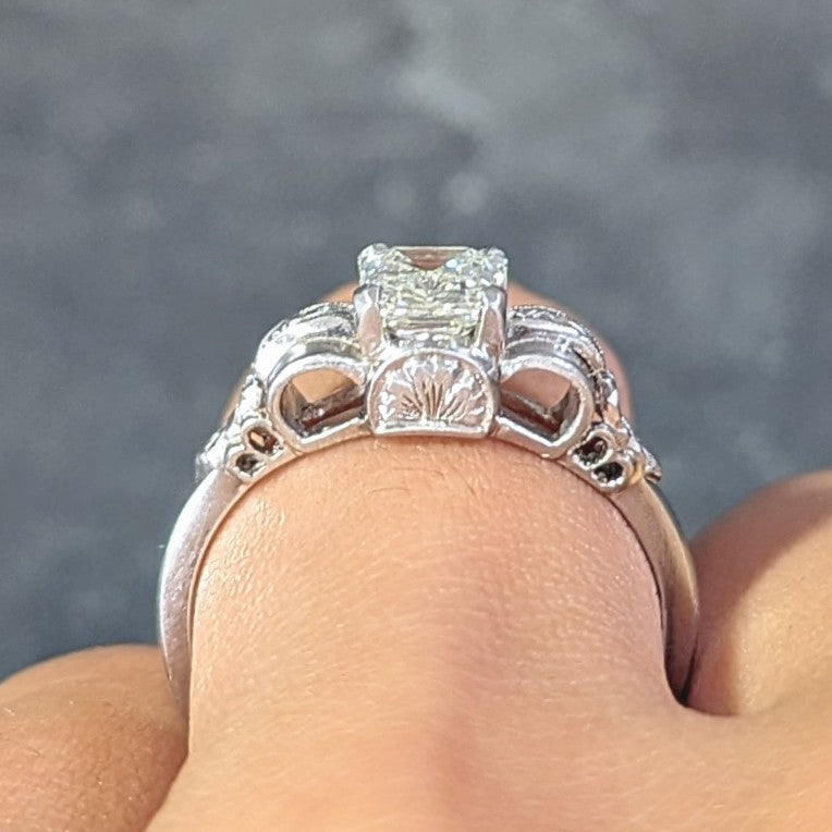Art Deco 0.97 CTW Emerald Cut Diamond Platinum Vintage Engagement Ring GIA Wilson's Estate Jewelry