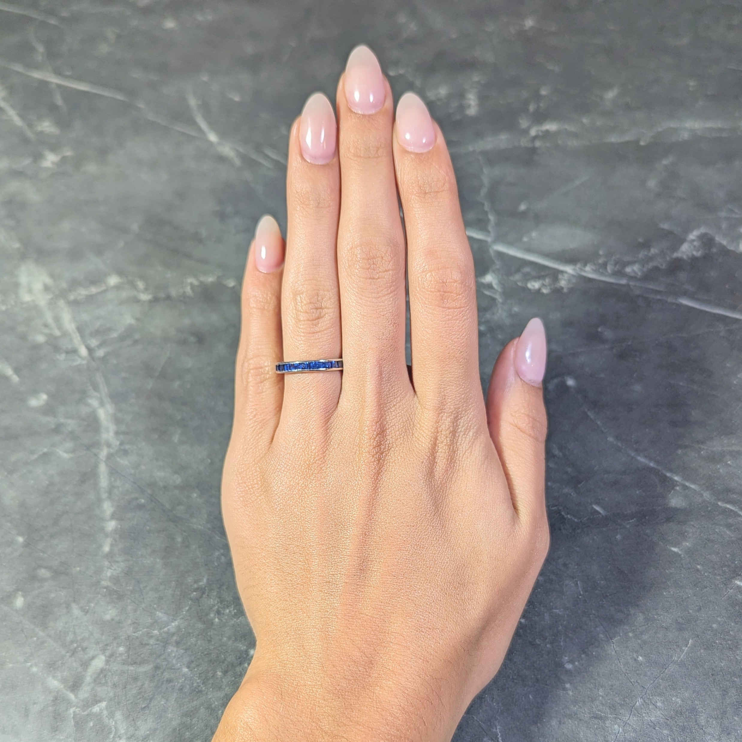 Oscar Heyman 1.89 CTW Sapphire Platinum Vintage Eternity Band Ring Wilson's Estate Jewelry