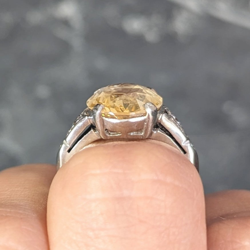Art Deco 5.22 CTW Yellow Ceylon Sapphire Diamond 14 Karat Gold Antique Ring GIA Wilson's Estate Jewelry