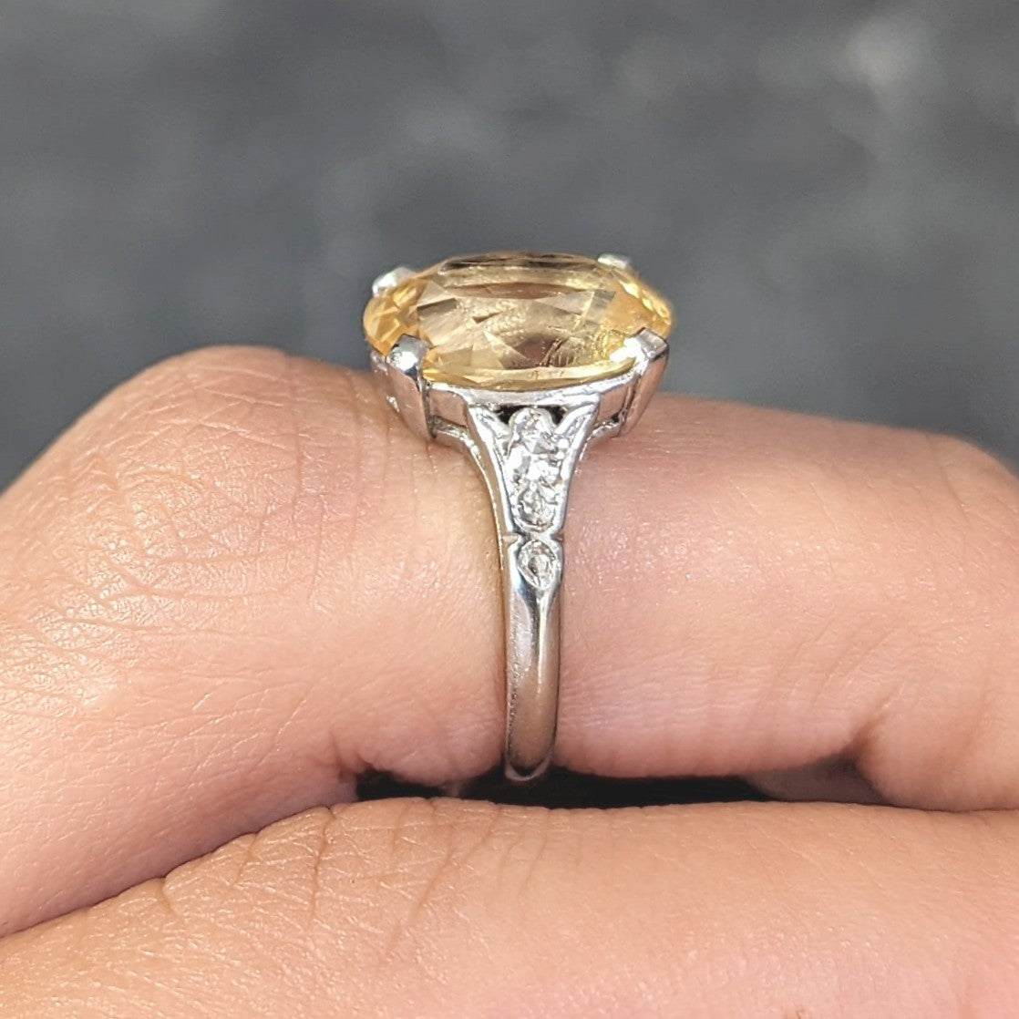 Art Deco 5.22 CTW Yellow Ceylon Sapphire Diamond 14 Karat Gold Antique Ring GIA Wilson's Estate Jewelry
