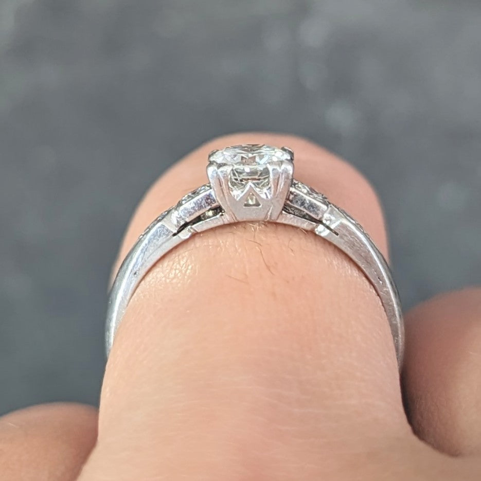Retro 0.49 CTW Transitional Cut Diamond Platinum Vintage Engagement Ring Wilson's Estate Jewelry