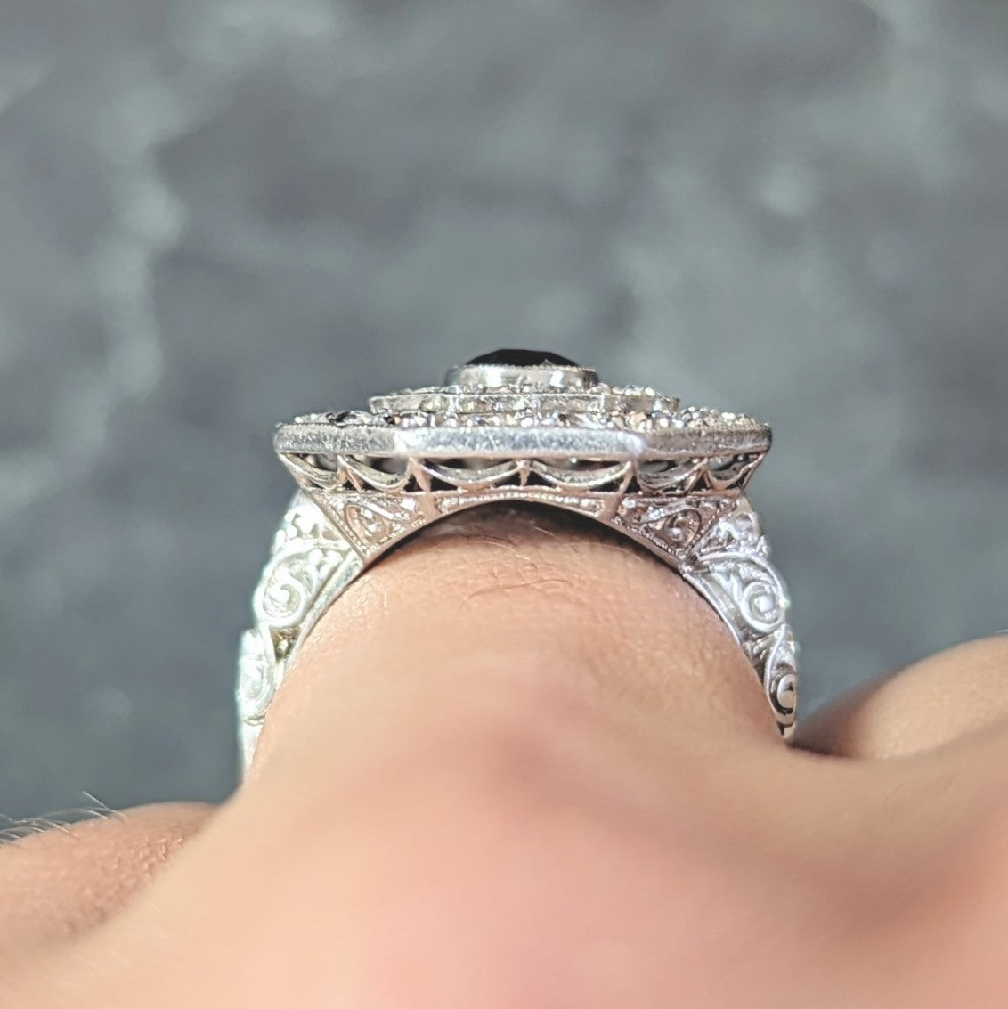 Art Deco 2.86 CTW Sapphire Old European Cut Platinum Vintage Cluster Dinner Ring Wilson's Estate Jewelry