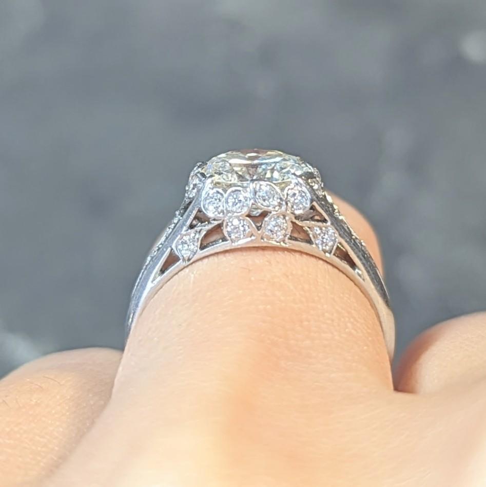 Art Deco 2.05 CTW Old European Cut Diamond Platinum Foliate Engagement Ring