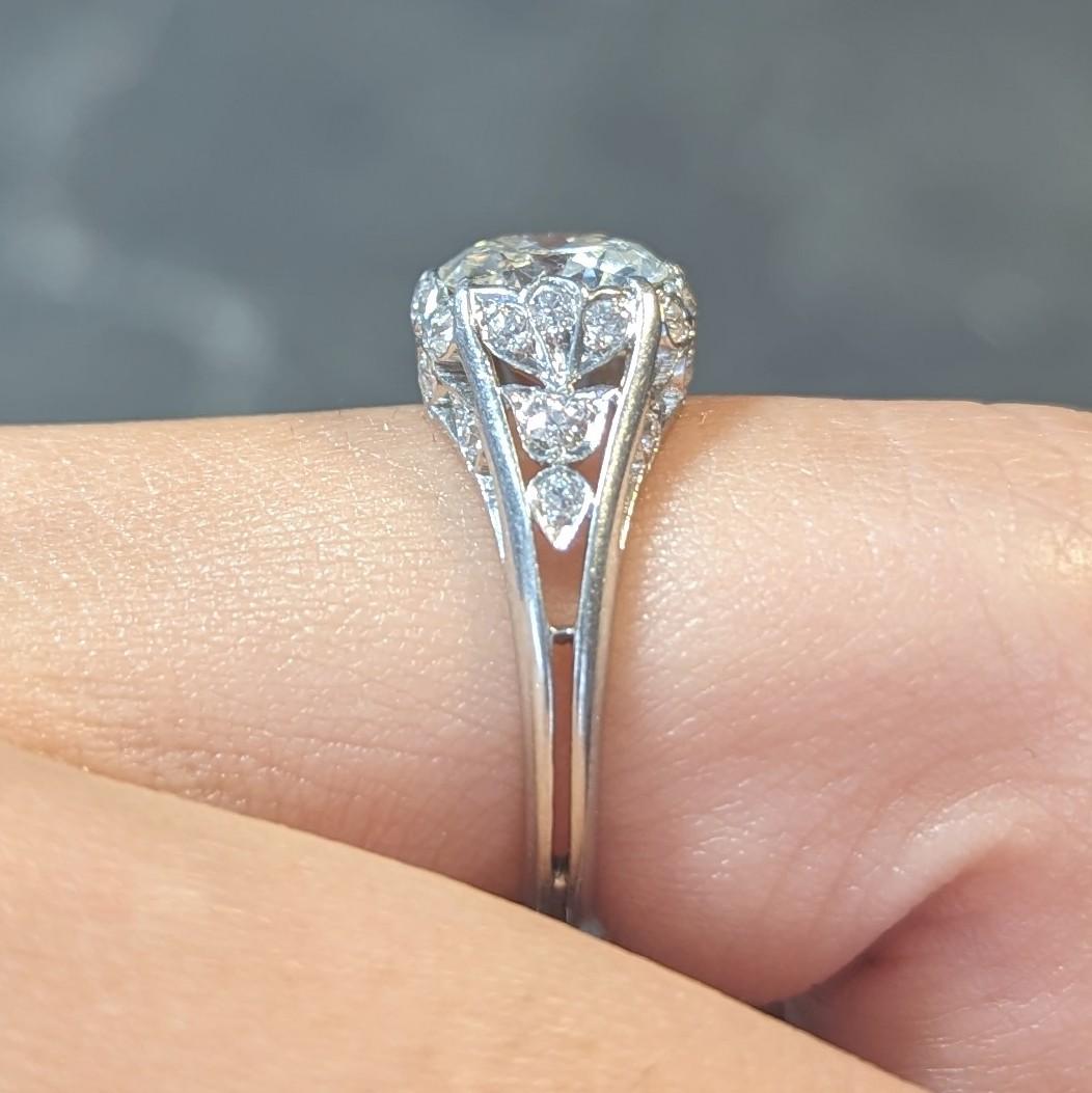 Art Deco 2.05 CTW Old European Cut Diamond Platinum Foliate Engagement Ring