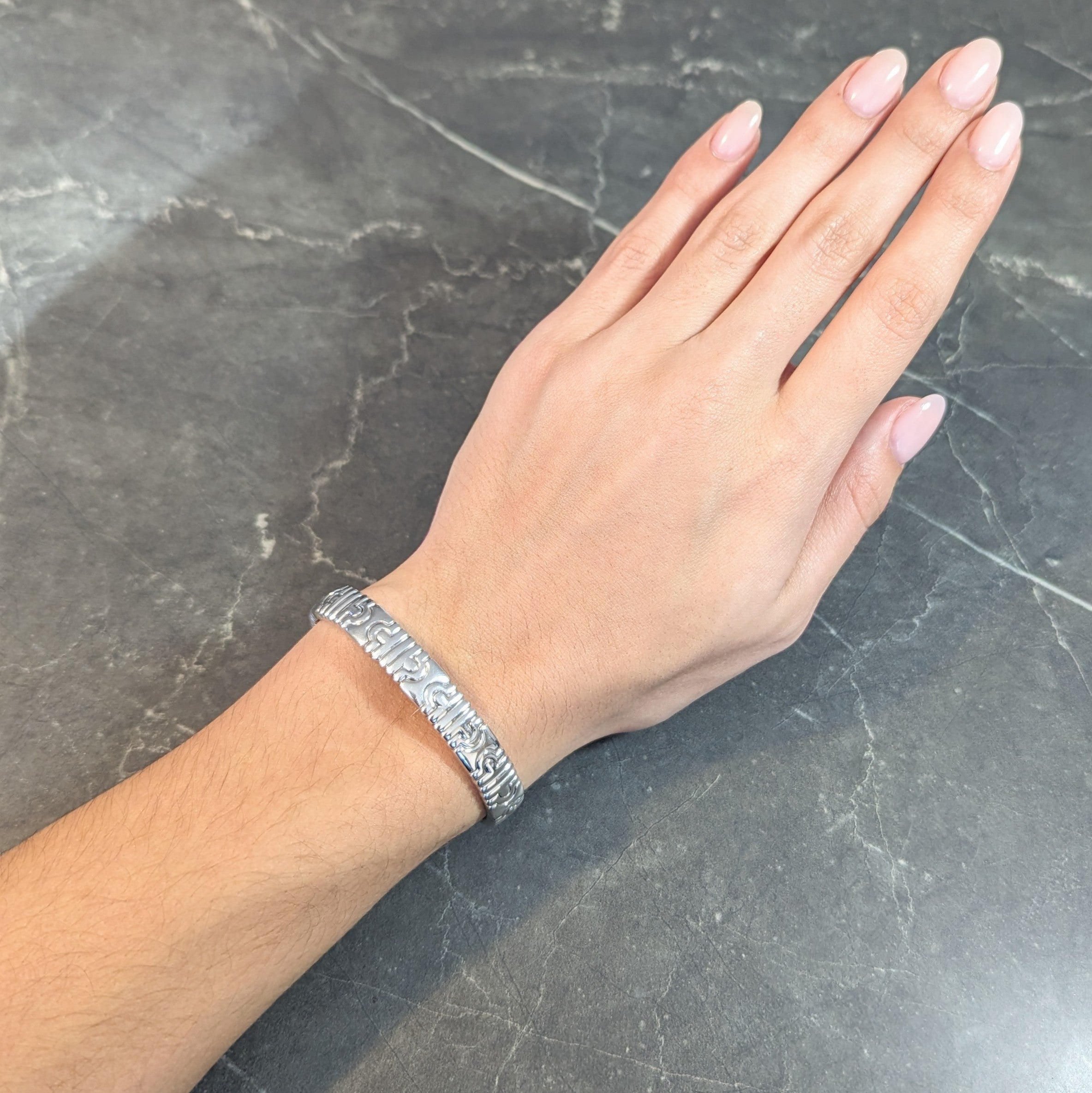 Bulgari 1990s 18 Karat White Gold Parentesi Vintage Cuff Bracelet Wilson's Estate Jewelry