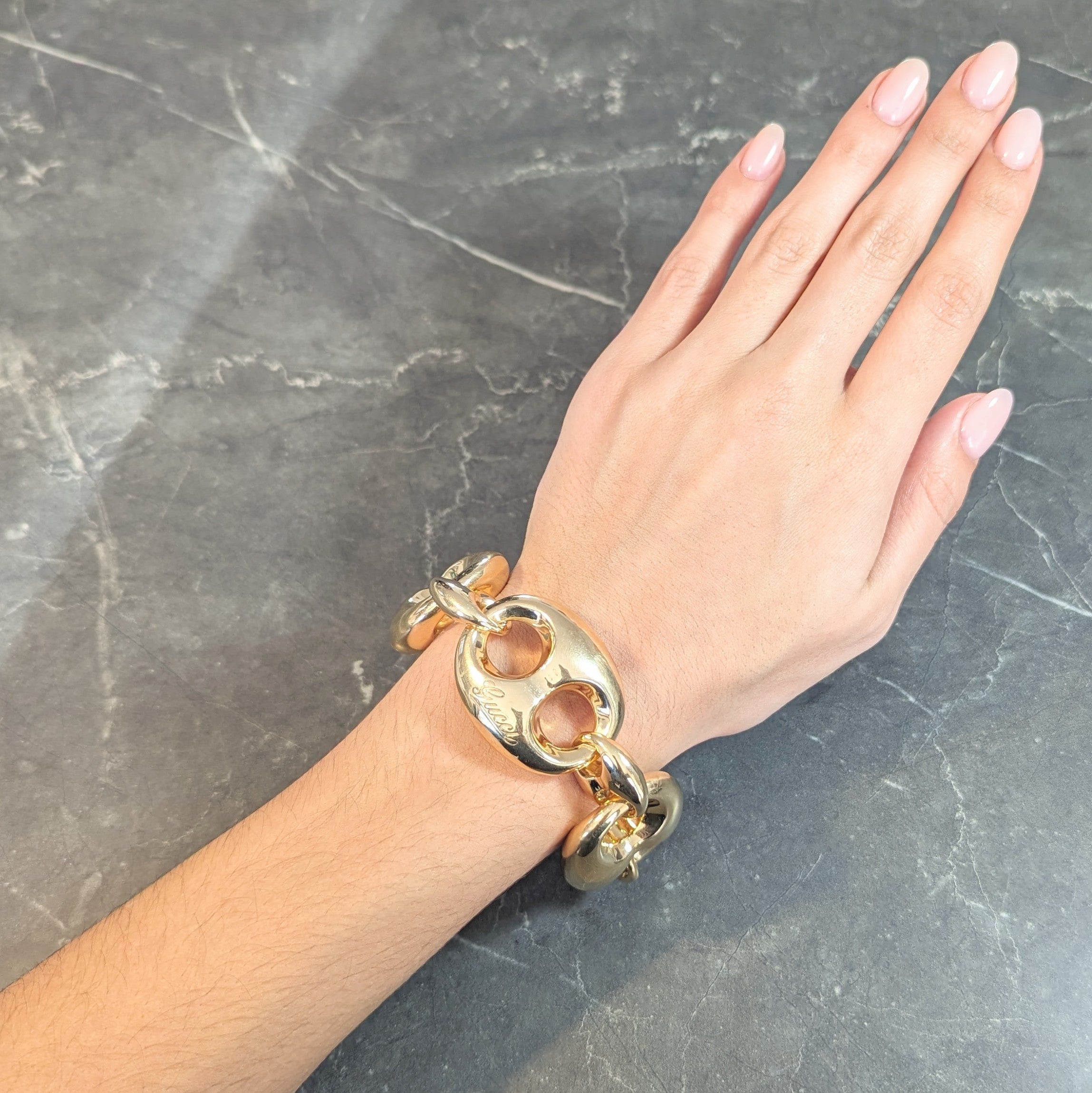 Gucci 2006 18 Karat Yellow Gold Puffed Mariner Link Bracelet Wilson's Estate Jewelry