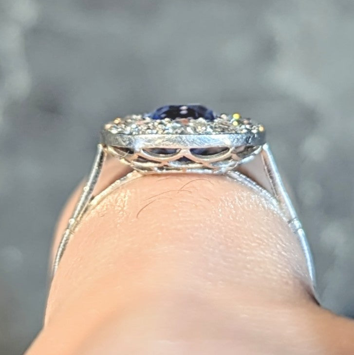 Art Deco French 2.18 CTW No Heat Ceylon Sapphire Diamond Platinum Vintage Halo Ring GIA Wilson's Estate Jewelry