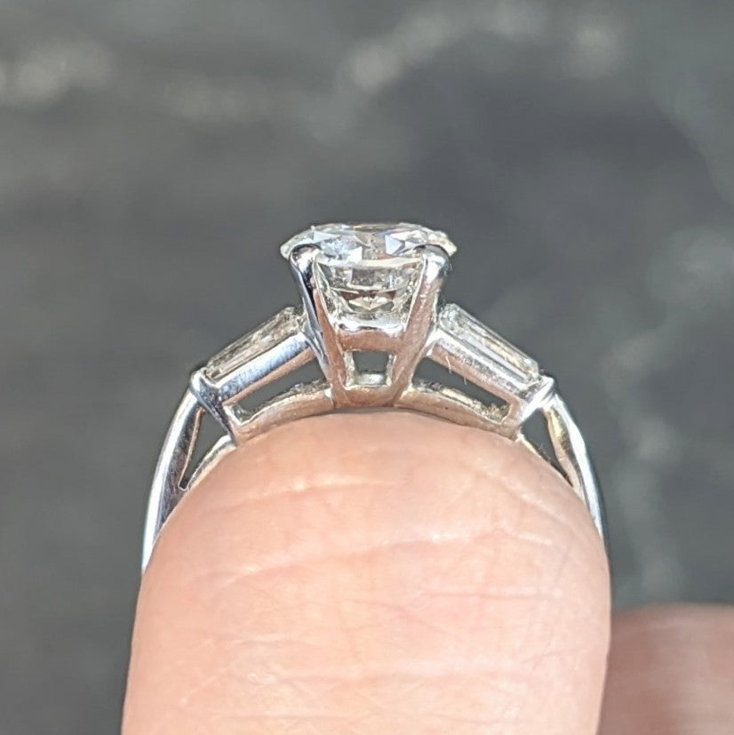Mid-Century 1.45 CTW Round Diamond Platinum Engagement Vintage Ring GIA Wilson's Estate Jewelry