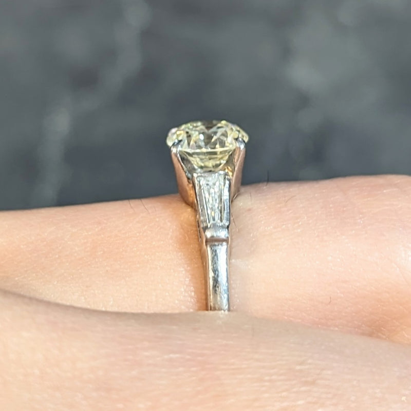 1950s Mid Century 1.50 CTW Transitional Diamond Platinum Three Stone Vintage Engagement Ring Wilson's Estate Jewelry