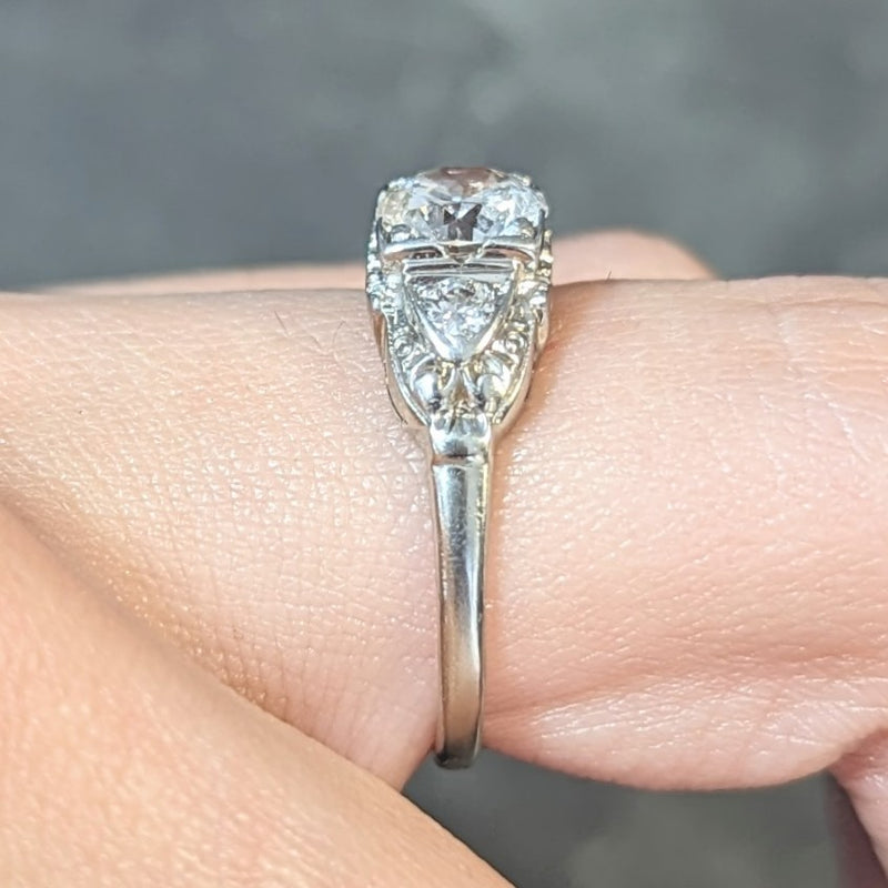 Retro 0.95 CTW Transitional Diamond 14 Karat White Gold Vintage Engagement Ring Wilson's Estate Jewelry