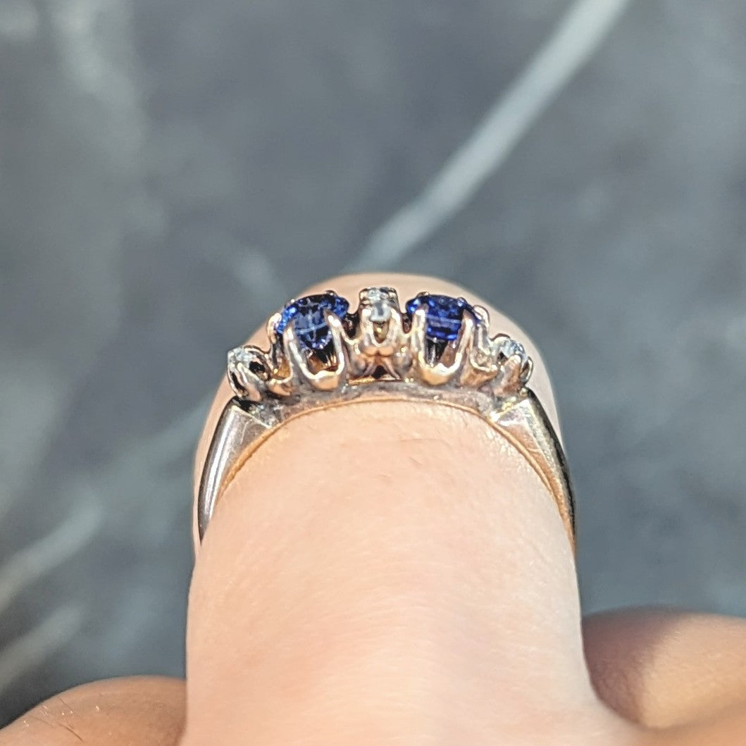 Late Victorian 1900 Sapphire Diamond 14 Karat Gold Antique Belcher Band Ring Wilson's Estate Jewelry