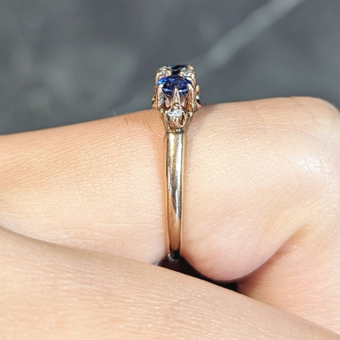 Late Victorian 1900 Sapphire Diamond 14 Karat Gold Antique Belcher Band Ring Wilson's Estate Jewelry