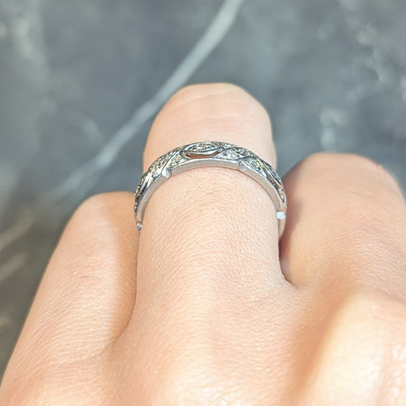 Art Deco 0.70 CTW Single Cut Diamond Platinum Twist Vintage Band Ring Wilson's Estate Jewelry