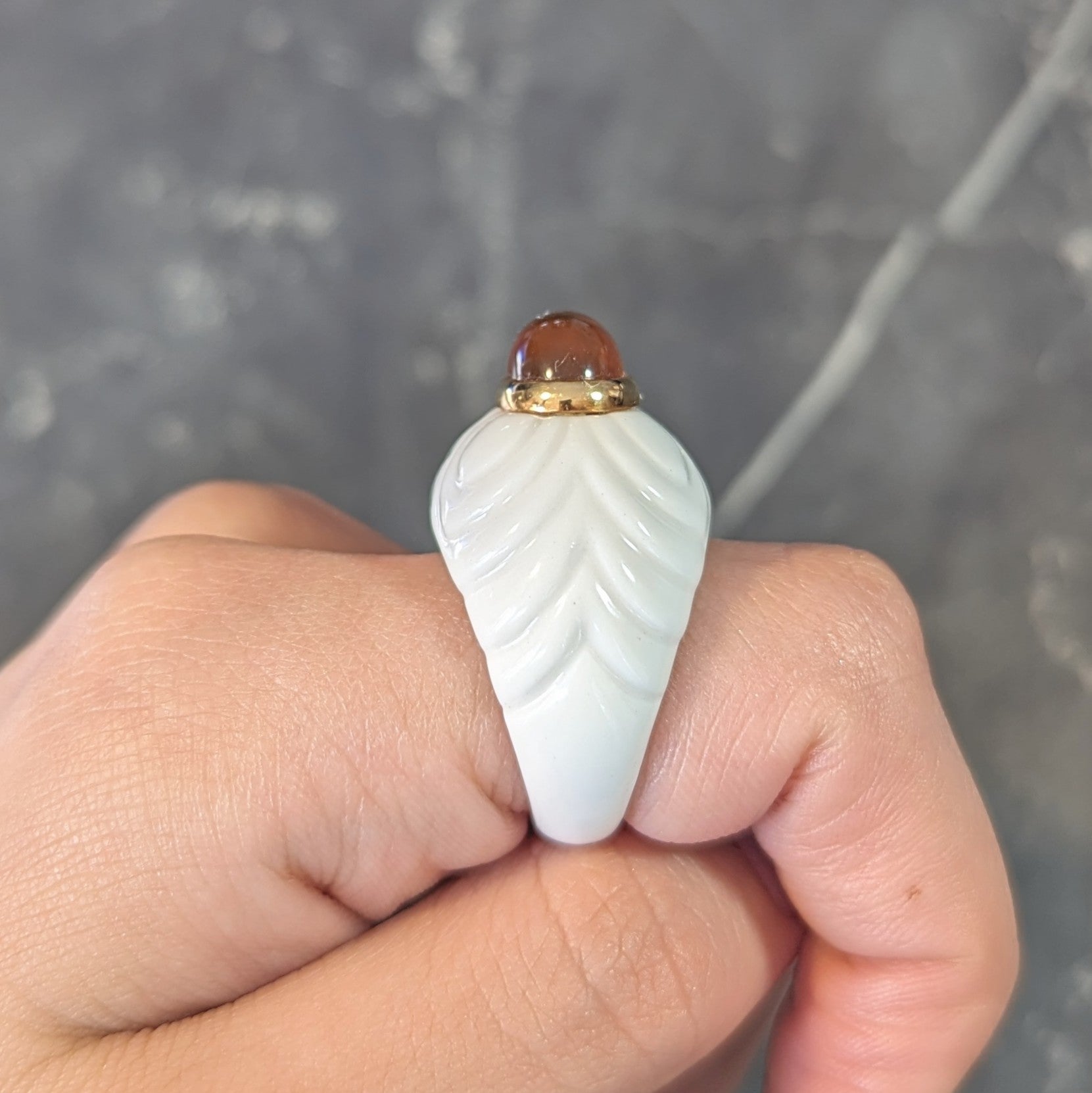 Bulgari 1990's Citrine Porcelain Ceramic 18 Karat Gold Chandra Vintage Ring Wilson's Estate Jewelry