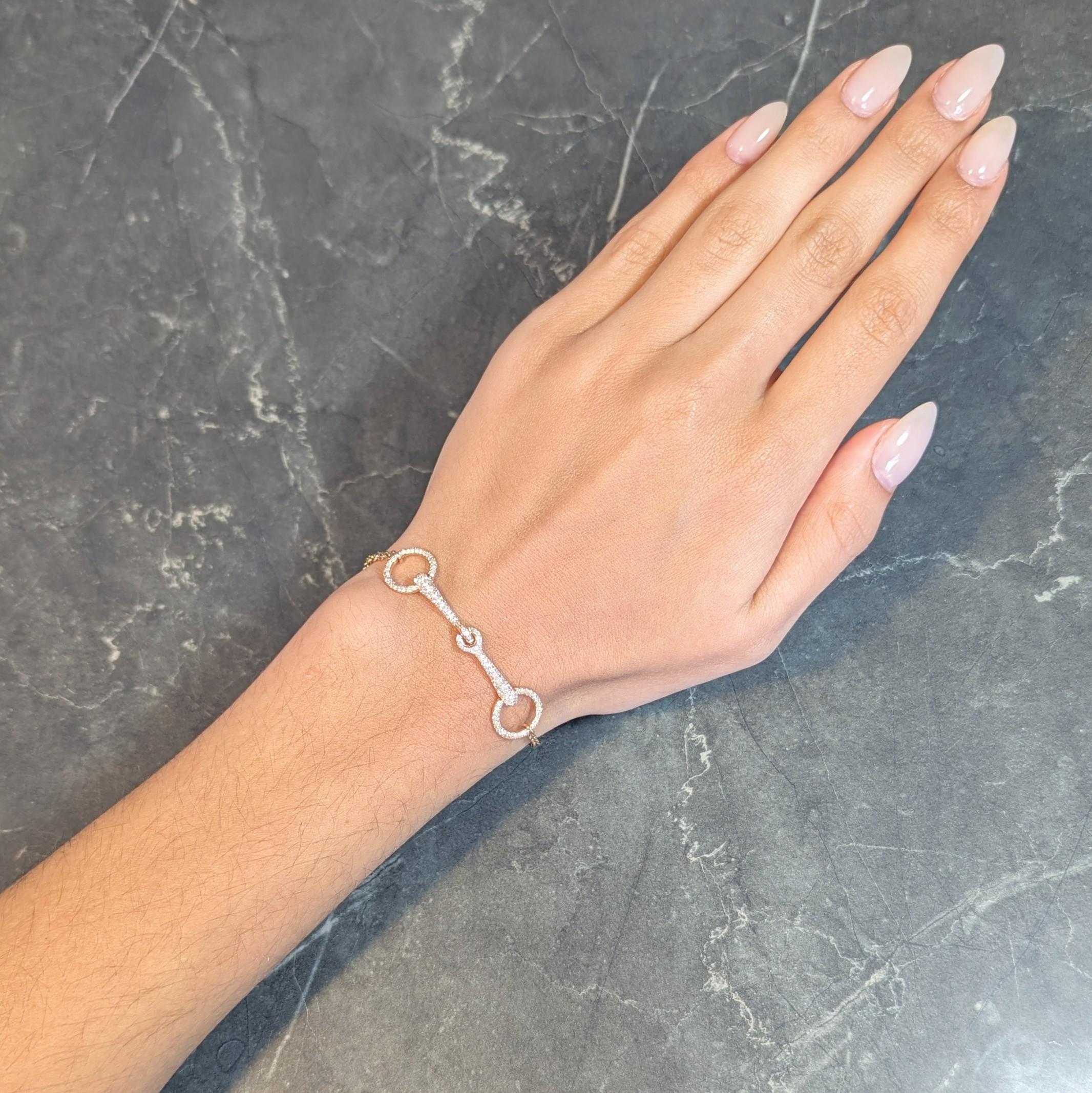 Hermés France Diamond 18 Karat Rose Gold Filet D'Or Horsebit Bracelet