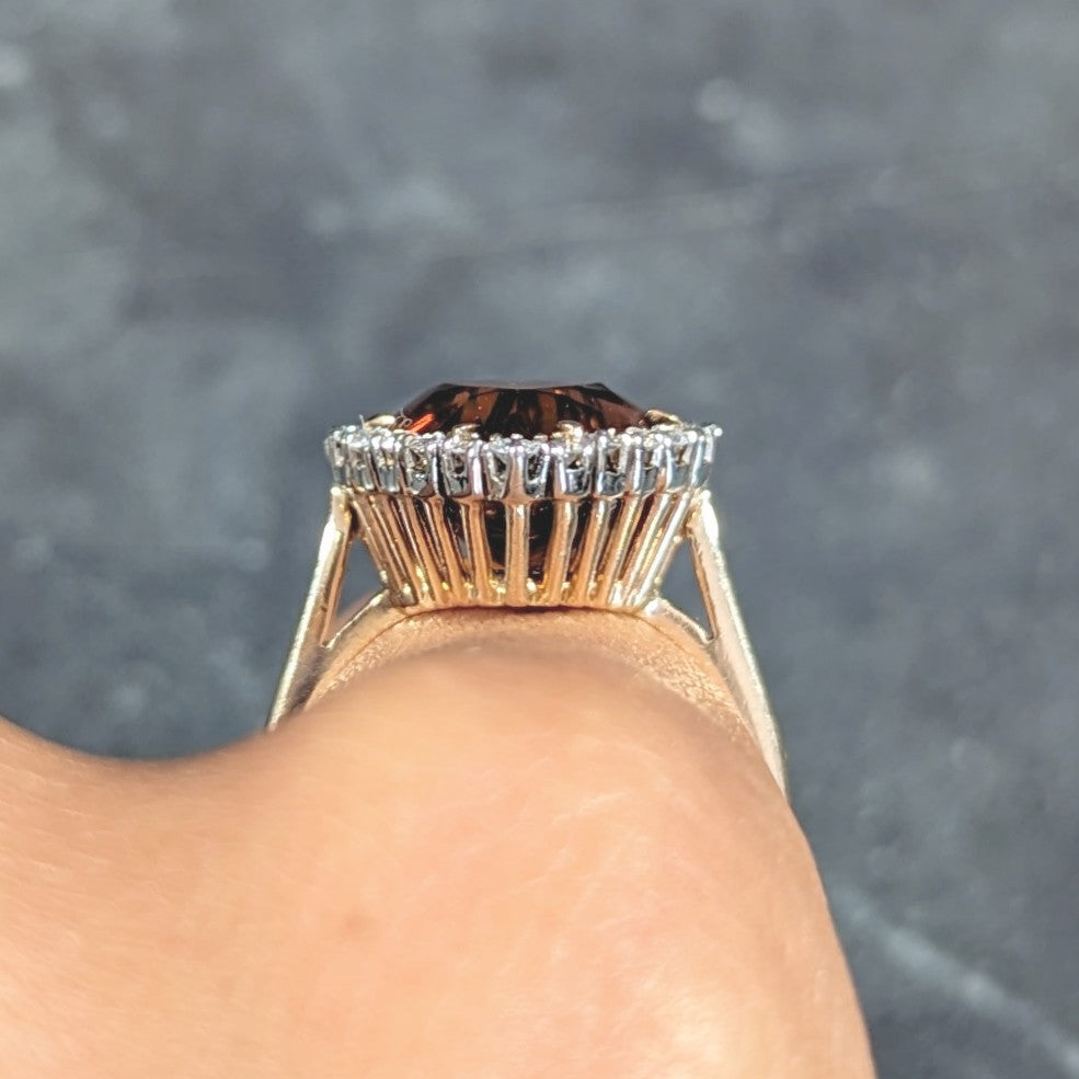 1964 F. & F. Felger Citrine Diamond 14 Karat Two-Tone Gold Heart Halo Ring Wilson's Estate Jewelry