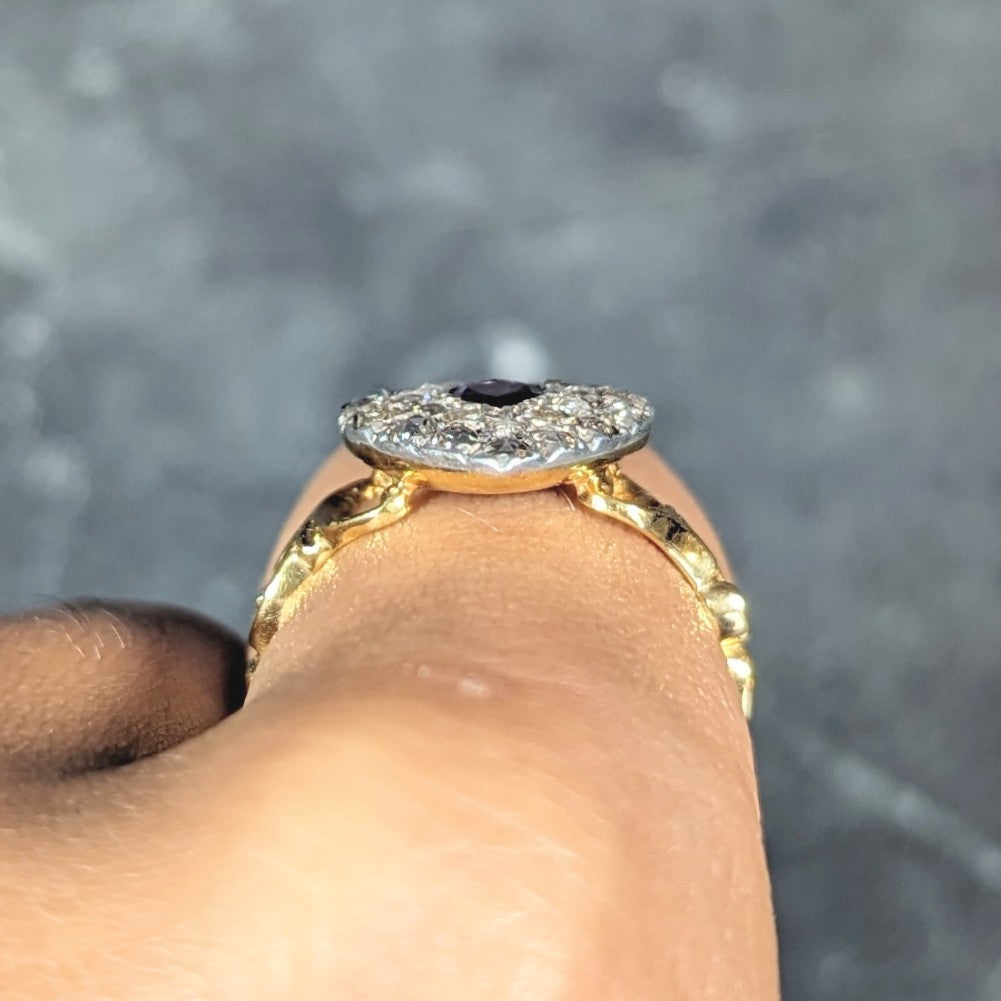 Art Nouveau 0.74 CTW Diamond Amethyst Silver 14 Karat Gold Antique Heart Ring Wilson's Estate Jewelry
